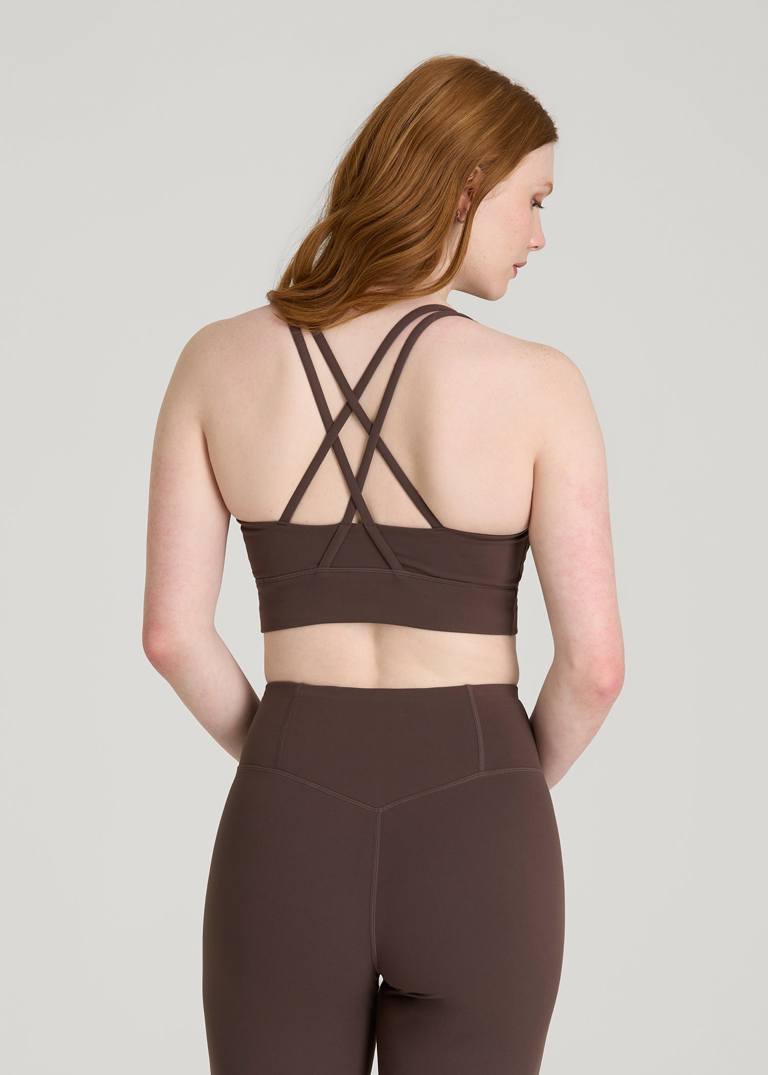 American Tall Women Balance Crisscross Sports Bra for Tall Women in Espresso