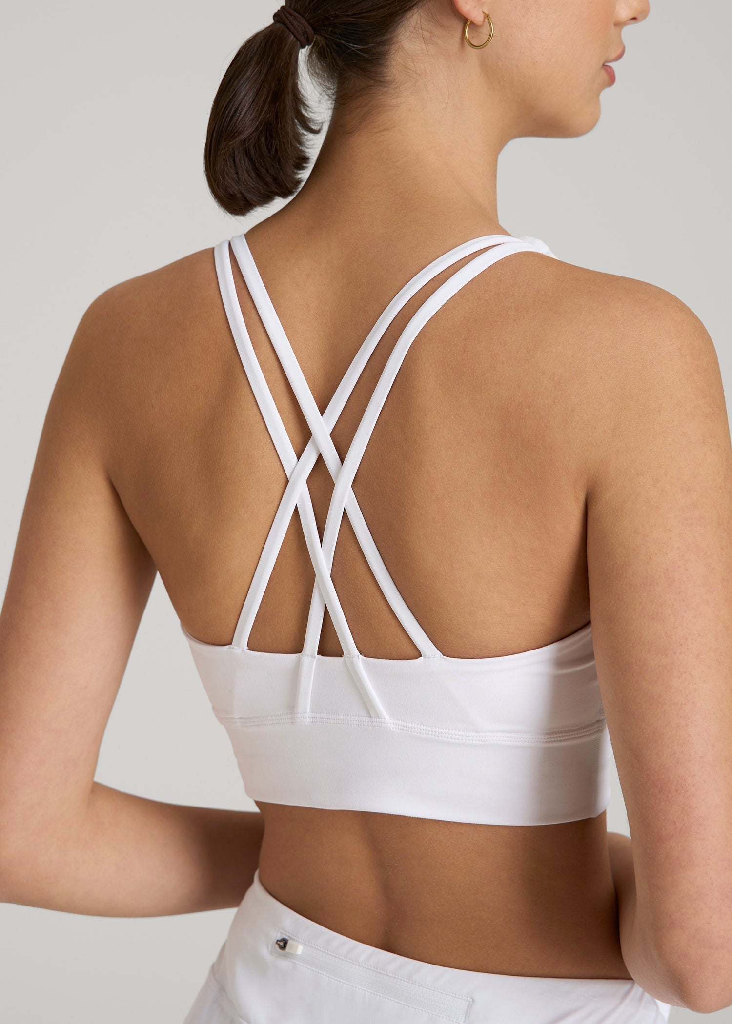 American Tall Women Balance Crisscross Sports Bra for Tall Women in Bright White