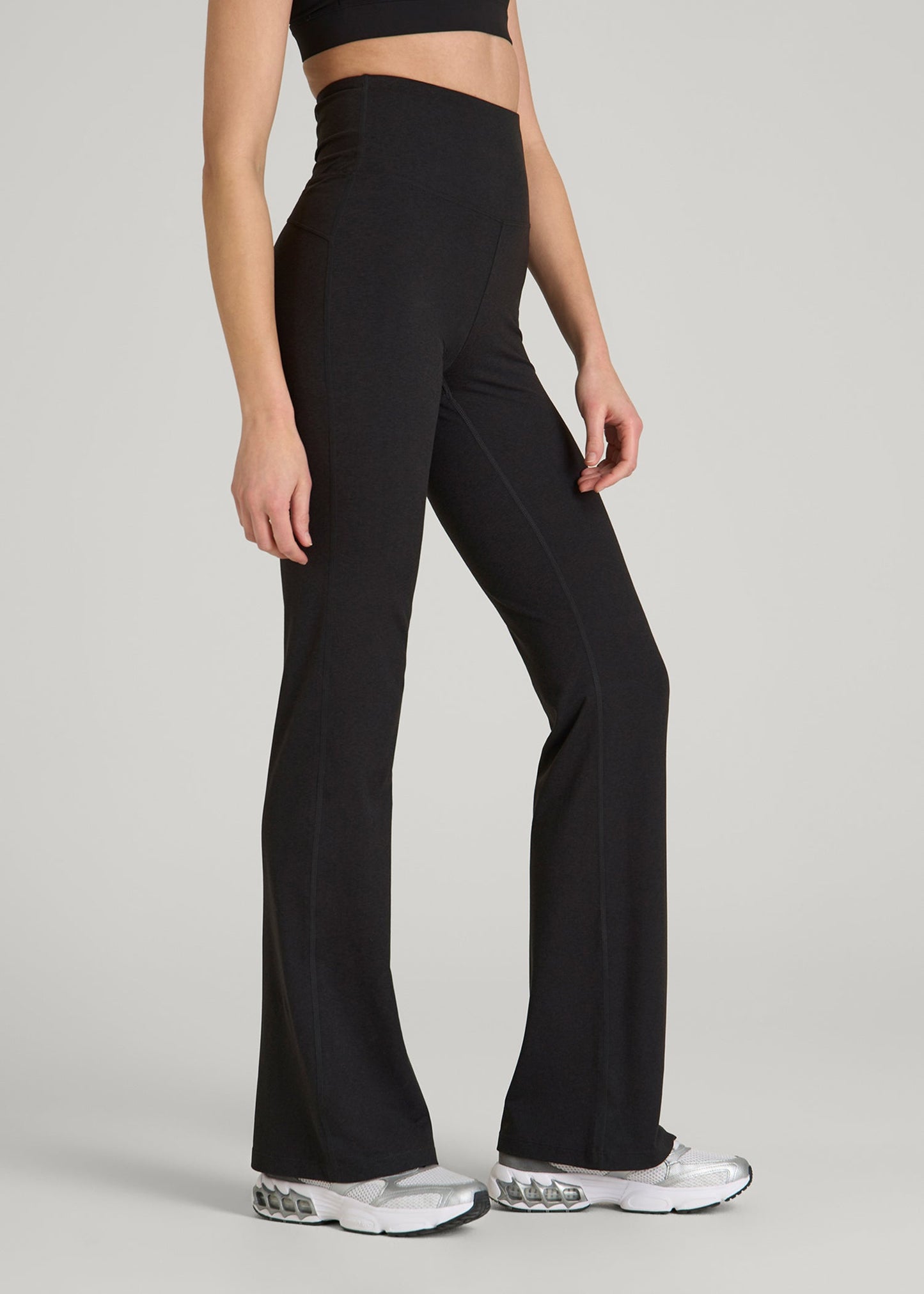 American Tall Women Ultra Soft High Rise Flare Yoga Pants for Tall Women in Black Mix