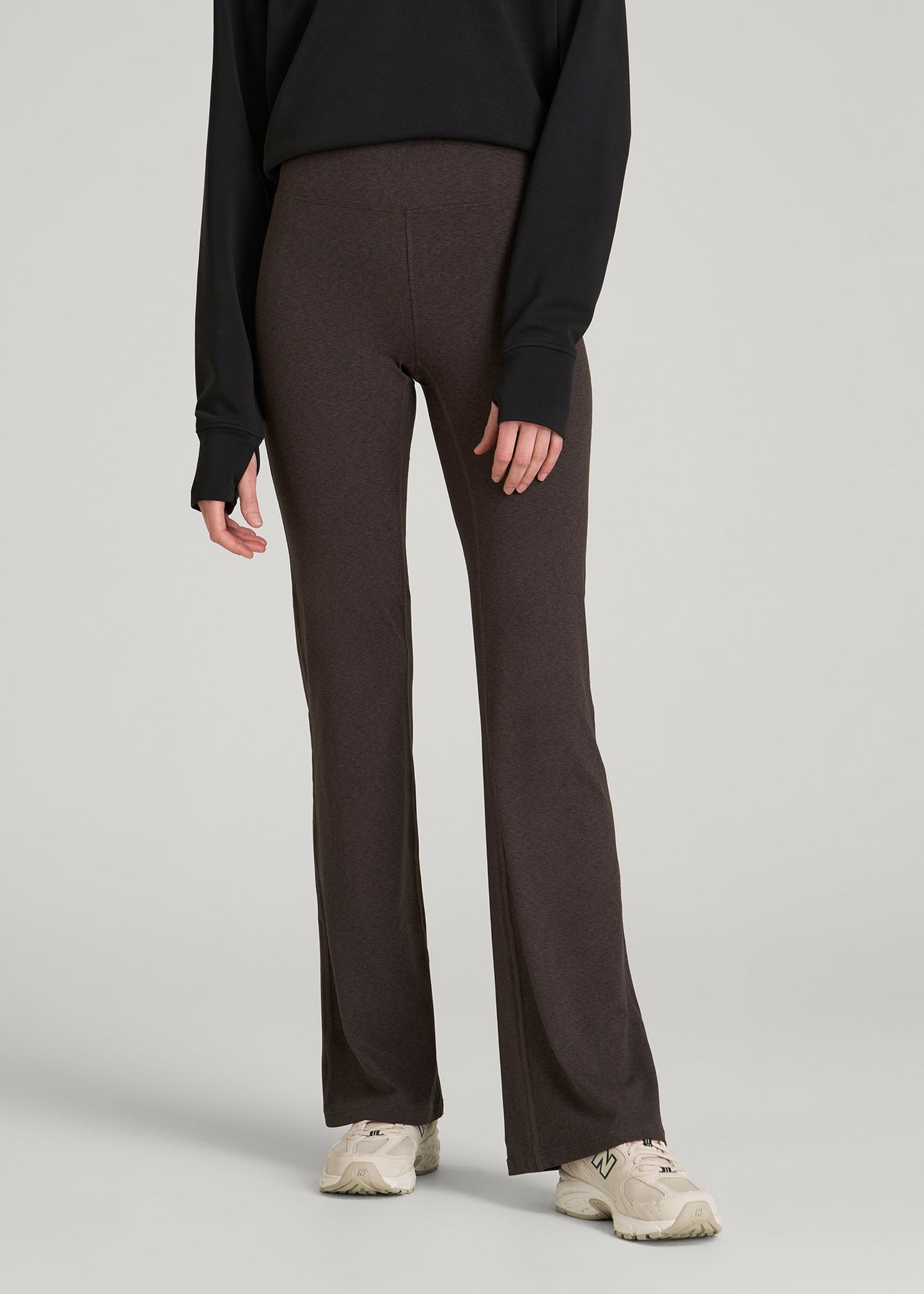 American Tall Women Ultra Soft High Rise Flare Yoga Pants for Tall Women in Espresso Mix
