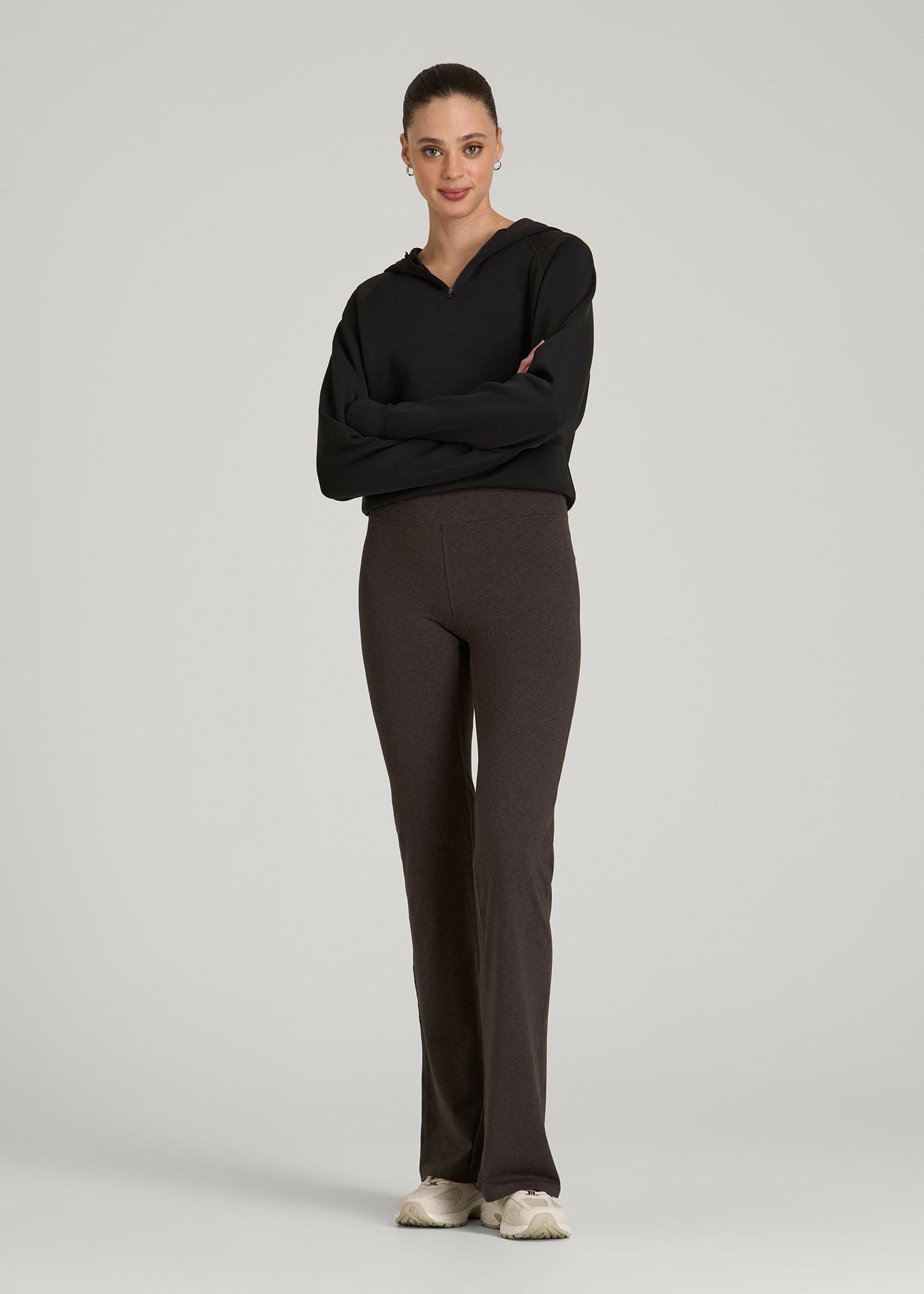American Tall Women Ultra Soft High Rise Flare Yoga Pants for Tall Women in Espresso Mix