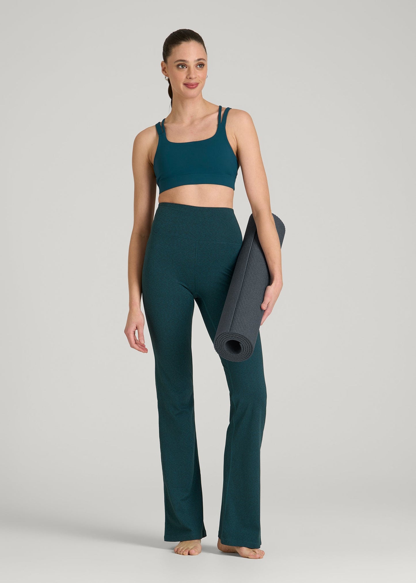 American Tall Women Ultra Soft High Rise Flare Yoga Pants for Tall Women in Deep Teal Mix