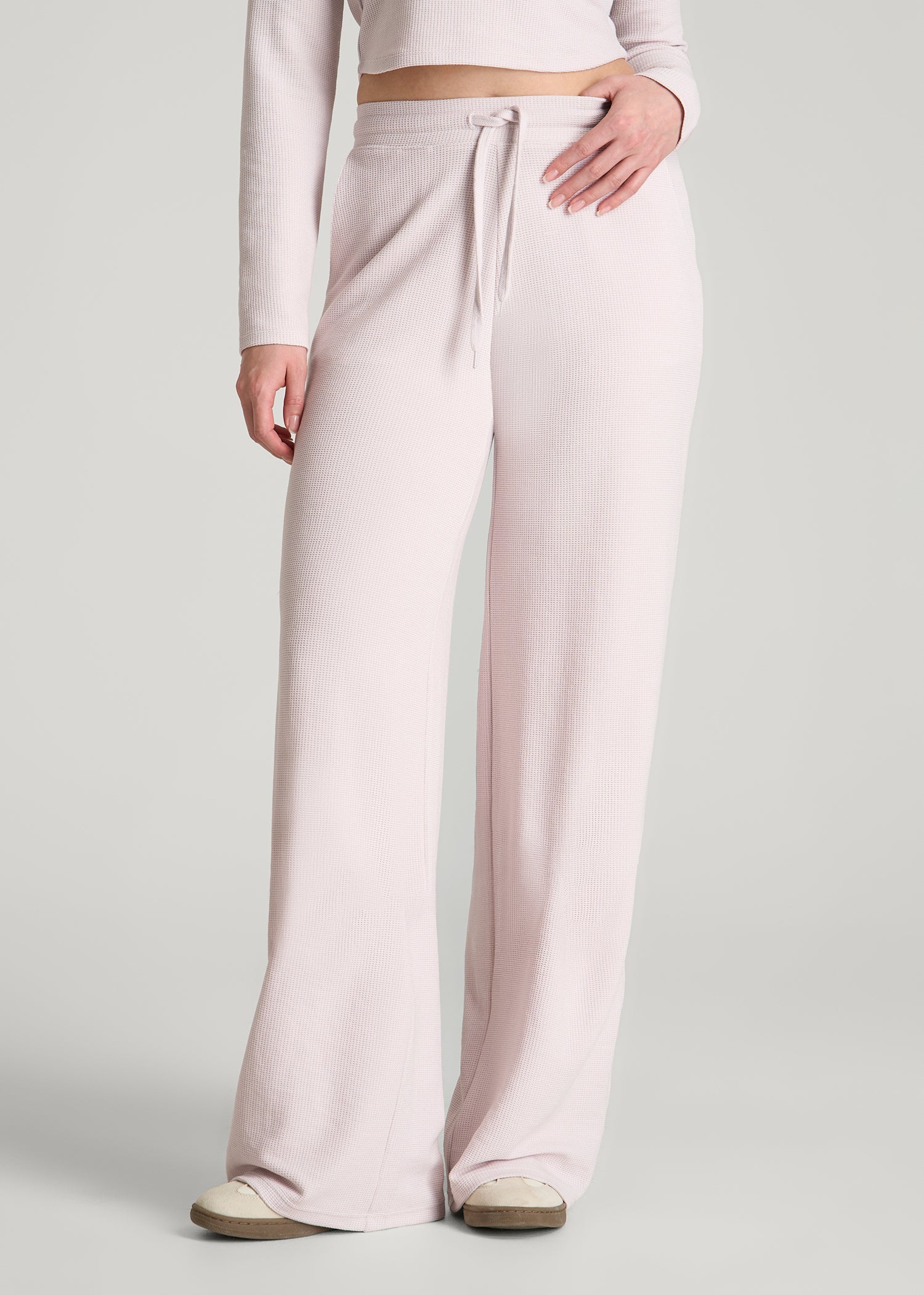 American Tall Women Mid Rise Waffle Wide Leg Pant for Tall Women in Grey Lilac