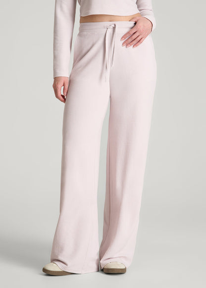 American Tall Women Mid Rise Waffle Wide Leg Pant for Tall Women in Grey Lilac