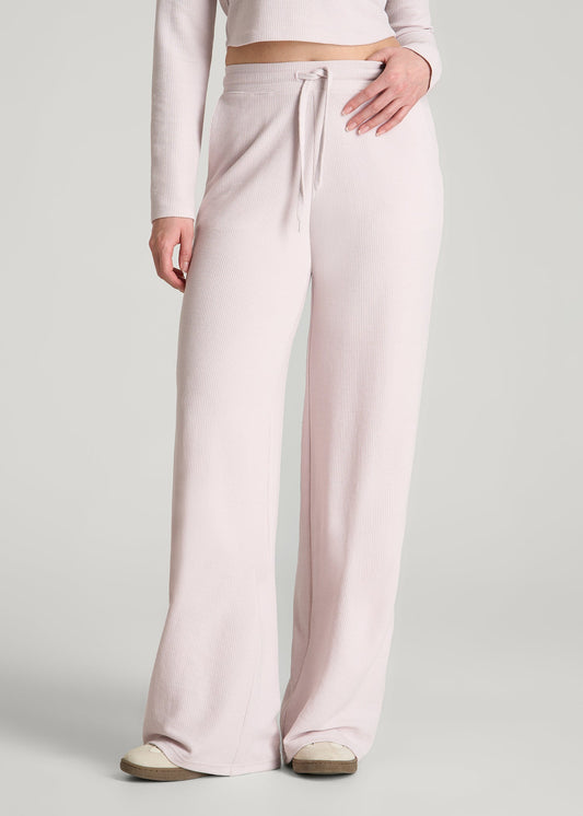 American Tall Women Mid Rise Waffle Wide Leg Pant for Tall Women in Grey Lilac