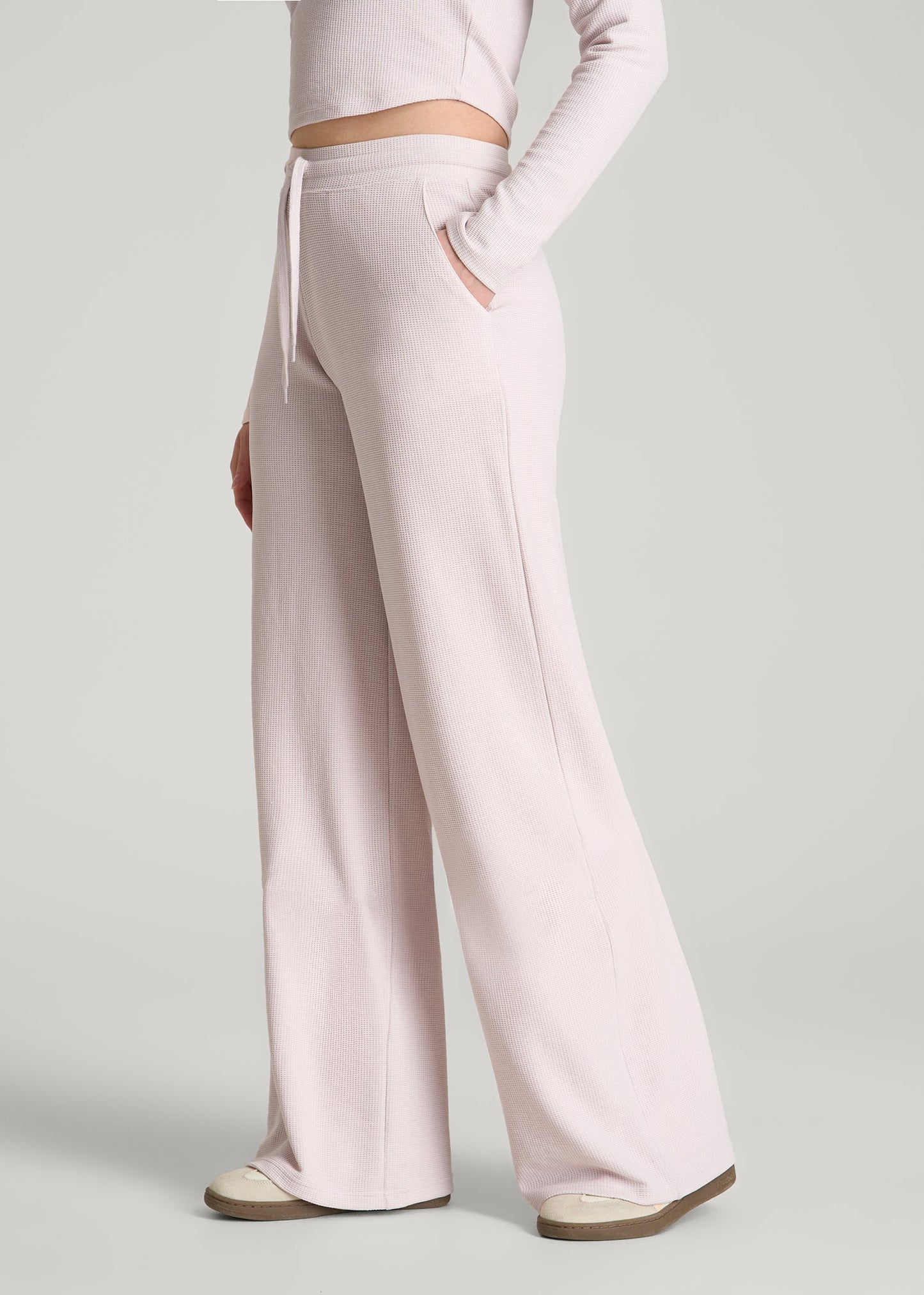 American Tall Women Mid Rise Waffle Wide Leg Pant for Tall Women in Grey Lilac