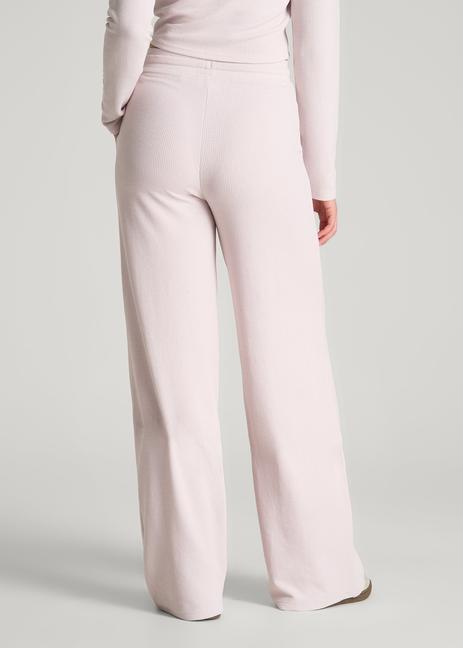 American Tall Women Mid Rise Waffle Wide Leg Pant for Tall Women in Grey Lilac