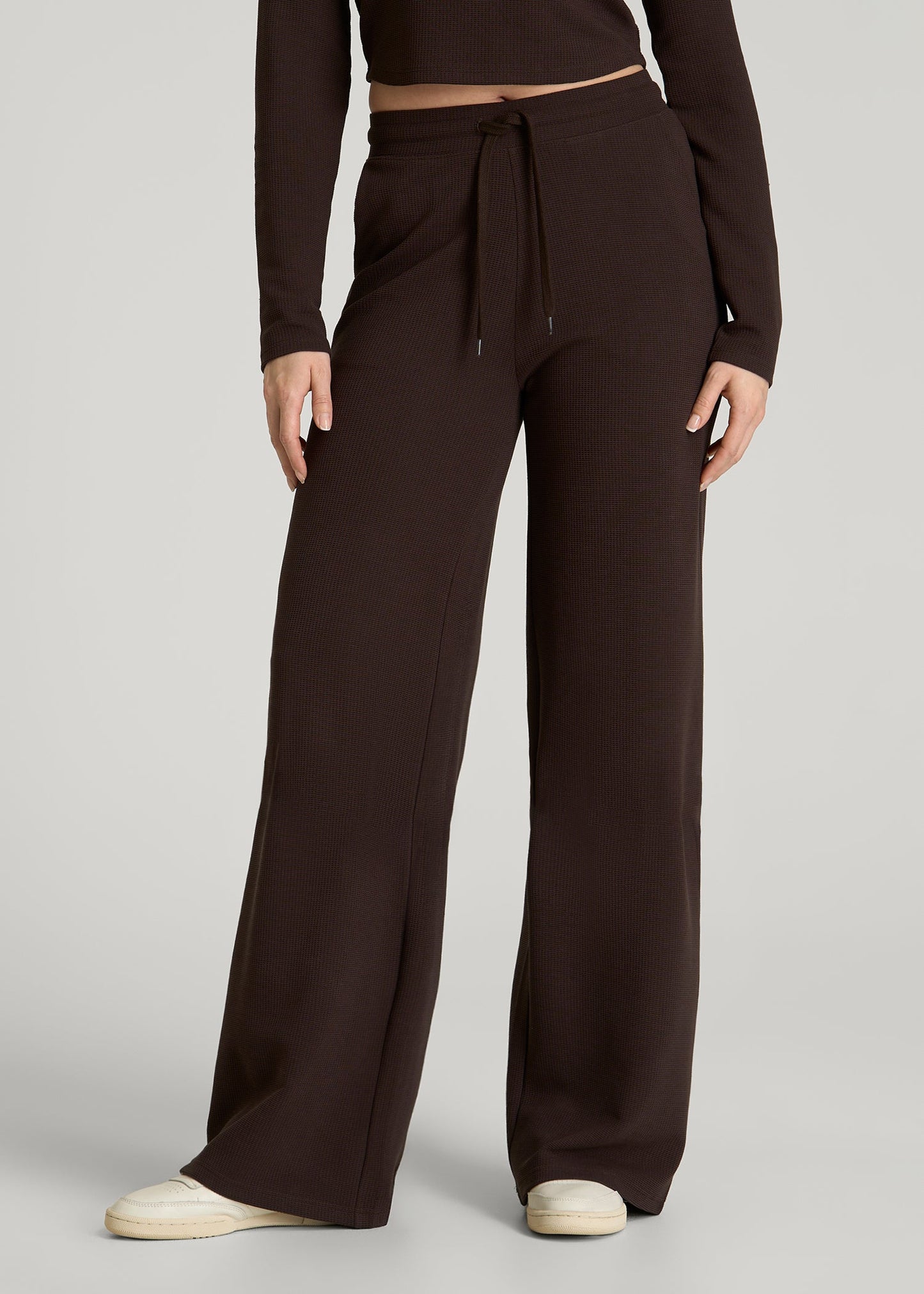 American Tall Women Mid Rise Waffle Wide Leg Pant for Tall Women in Espresso