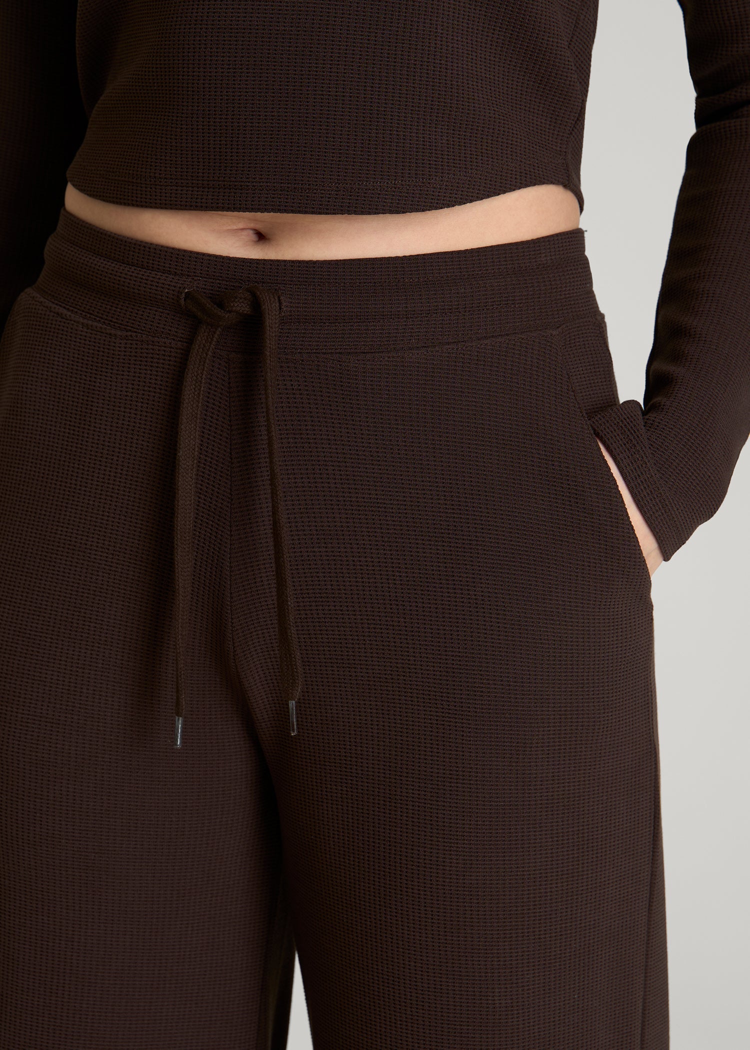 American Tall Women Mid Rise Waffle Wide Leg Pant for Tall Women in Espresso