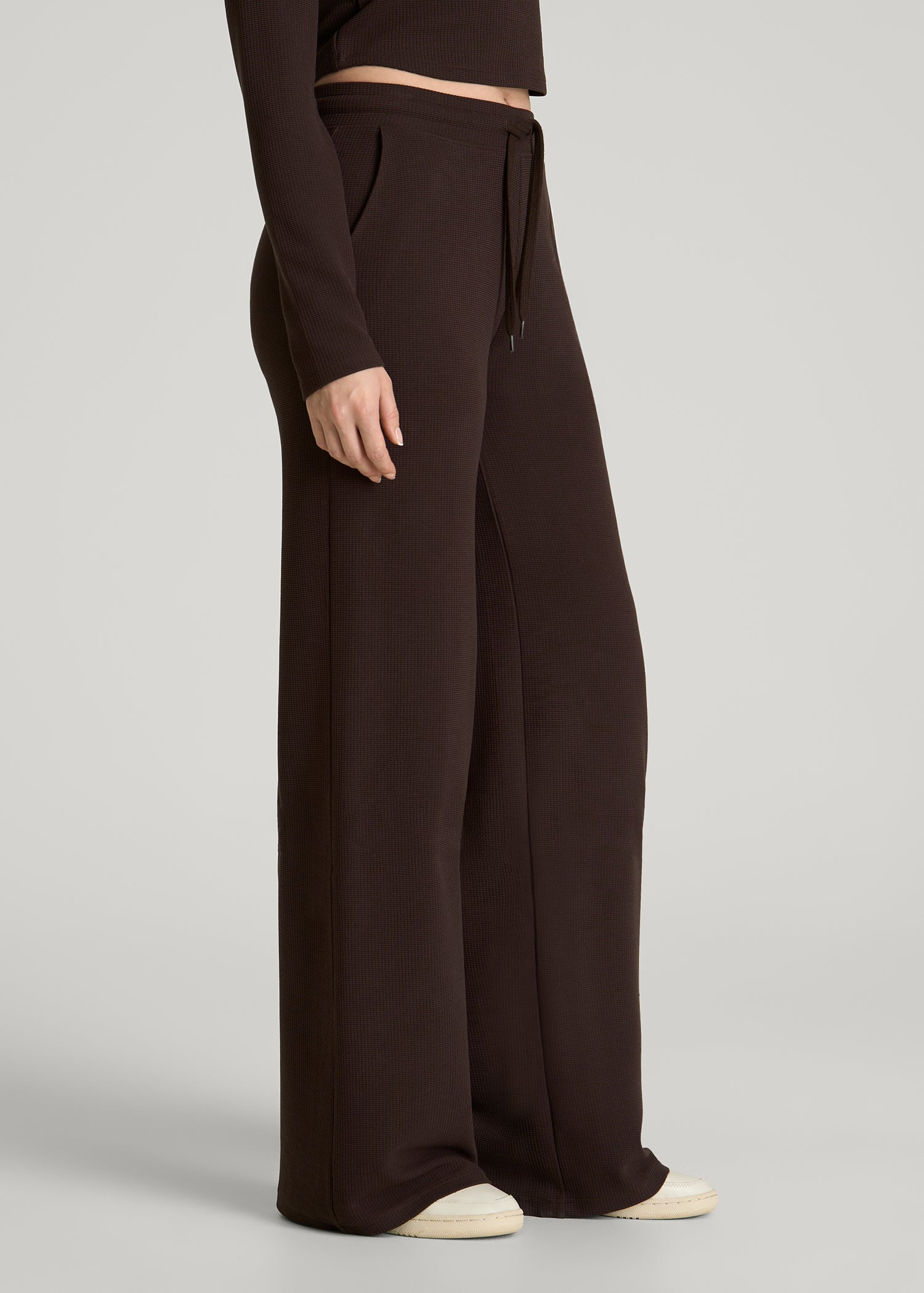 American Tall Women Mid Rise Waffle Wide Leg Pant for Tall Women in Espresso