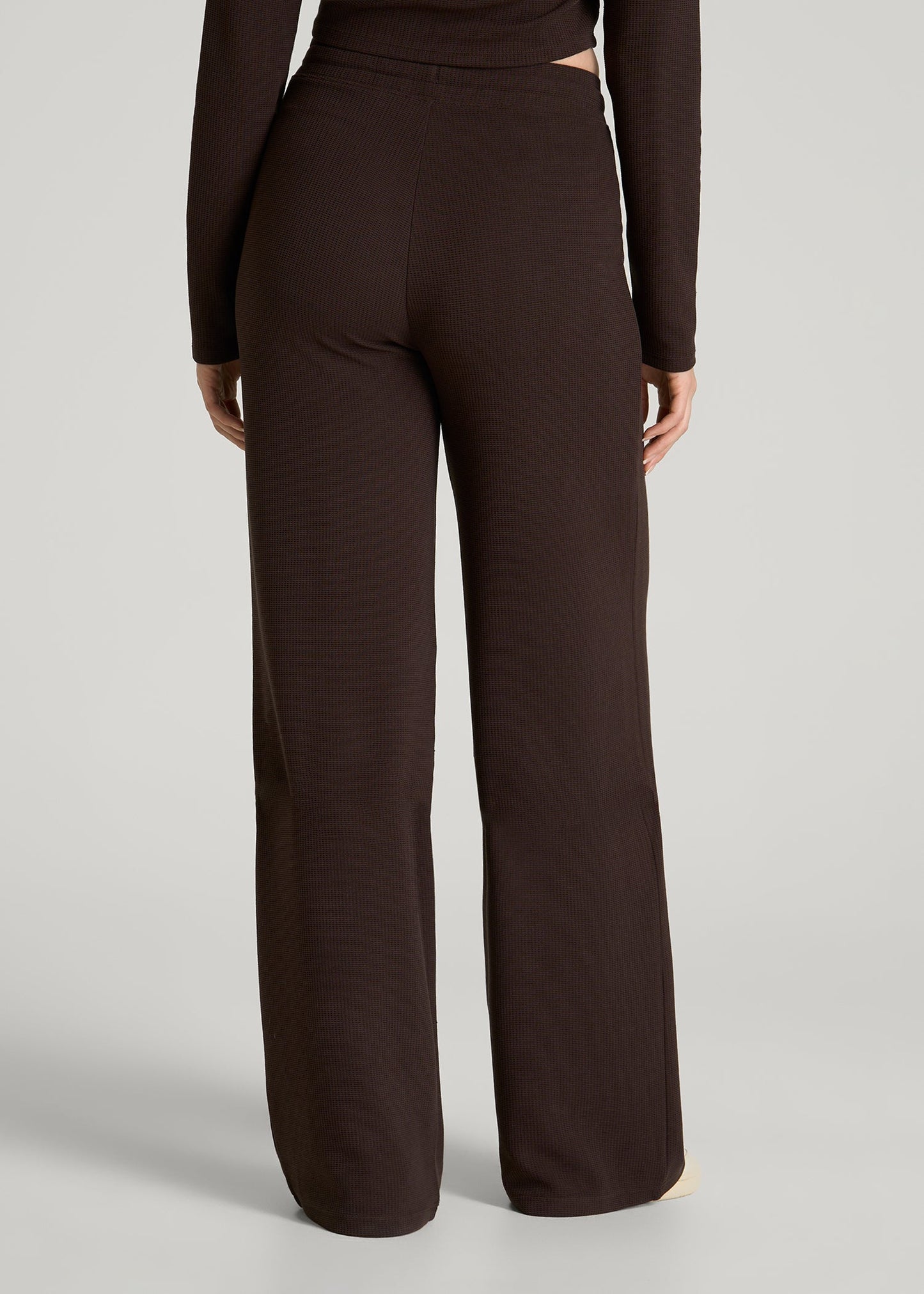 American Tall Women Mid Rise Waffle Wide Leg Pant for Tall Women in Espresso