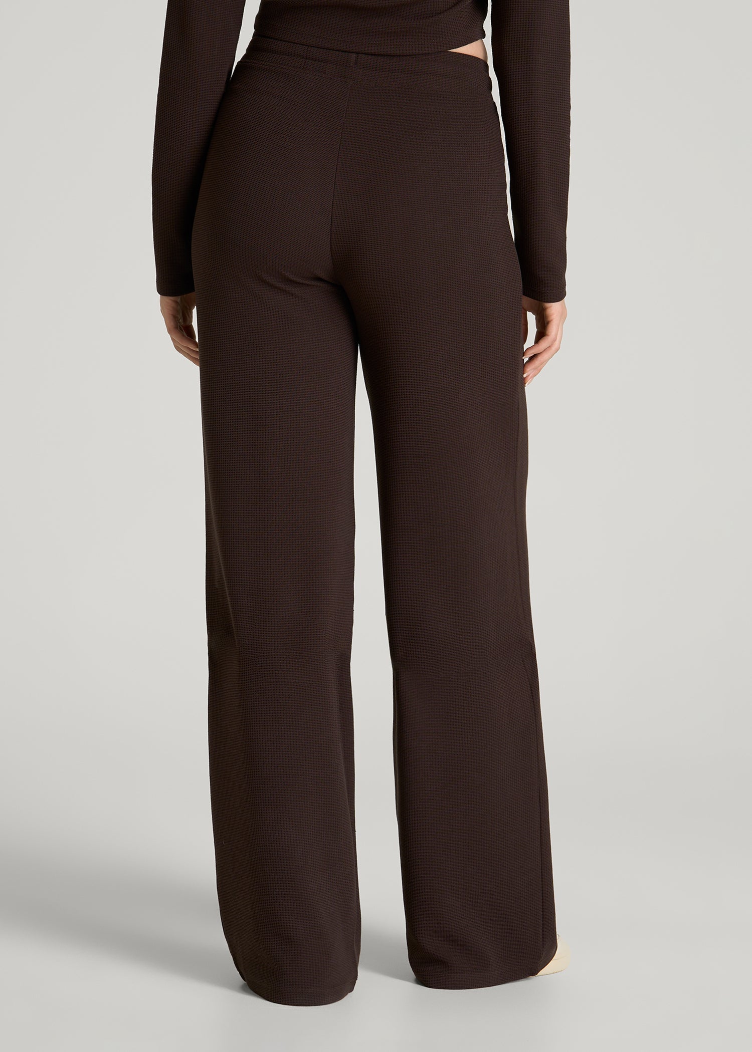 American Tall Women Mid Rise Waffle Wide Leg Pant for Tall Women in Espresso