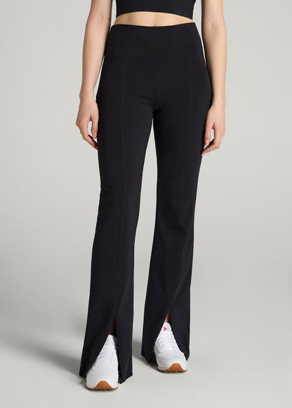 American Tall Women High Rise Split Flare Cotton Leggings for Tall Women in Black