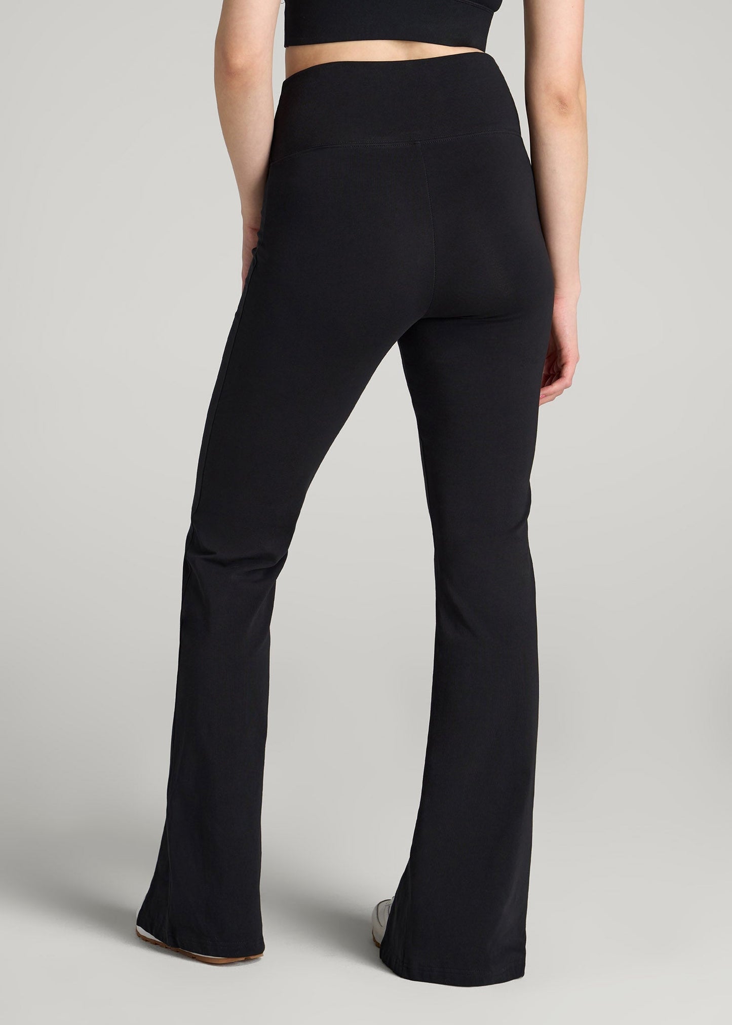 American Tall Women High Rise Split Flare Cotton Leggings for Tall Women in Black