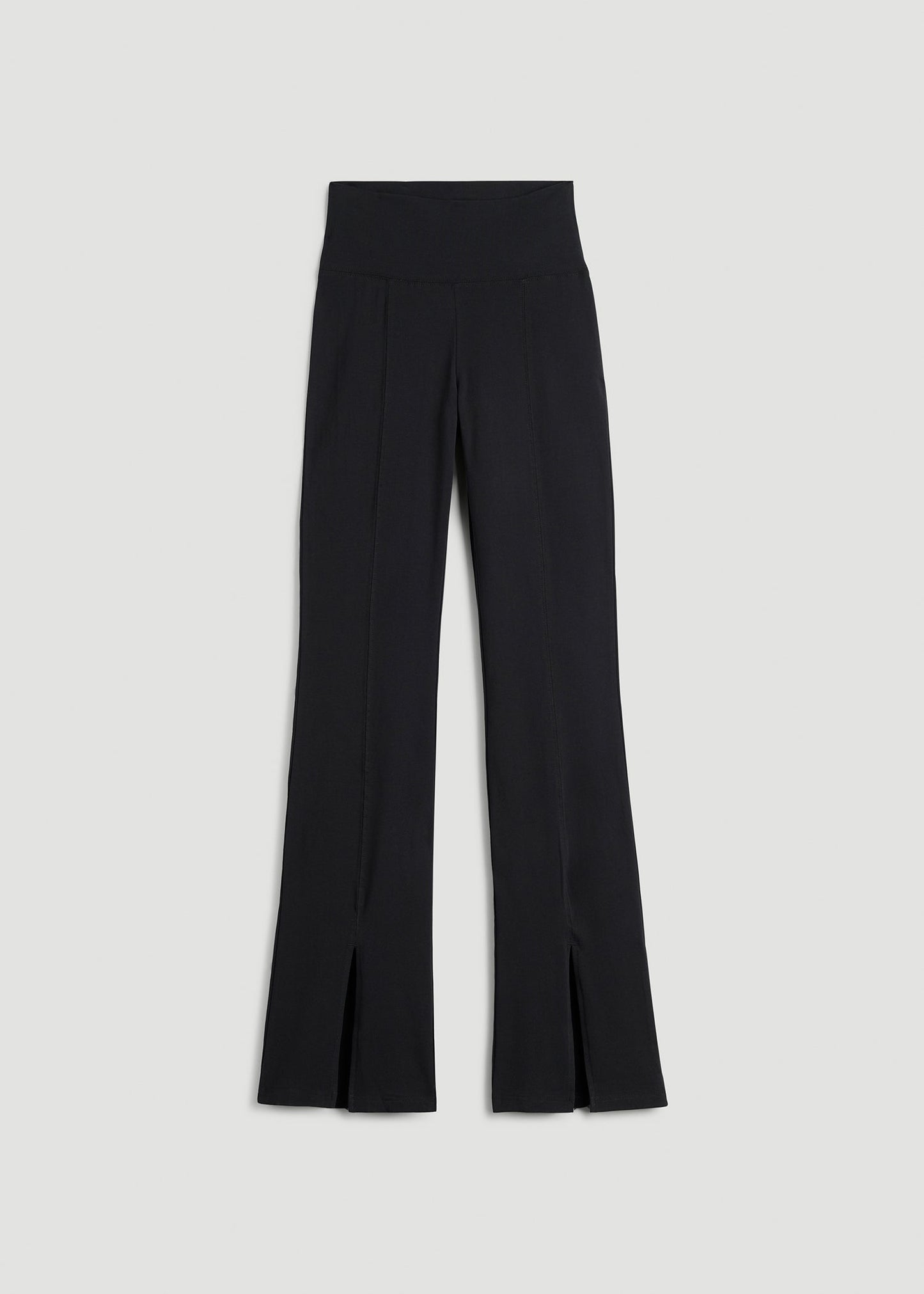 American Tall Women High Rise Split Flare Cotton Leggings for Tall Women in Black