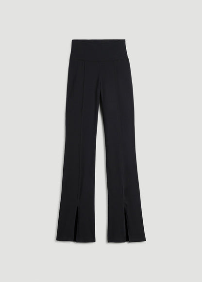 American Tall Women High Rise Split Flare Cotton Leggings for Tall Women in Black