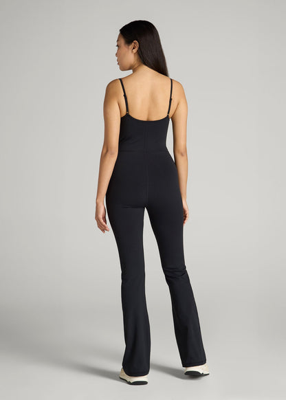 American Tall Women Spaghetti Strap Flare Jumpsuit for Tall Women in Black
