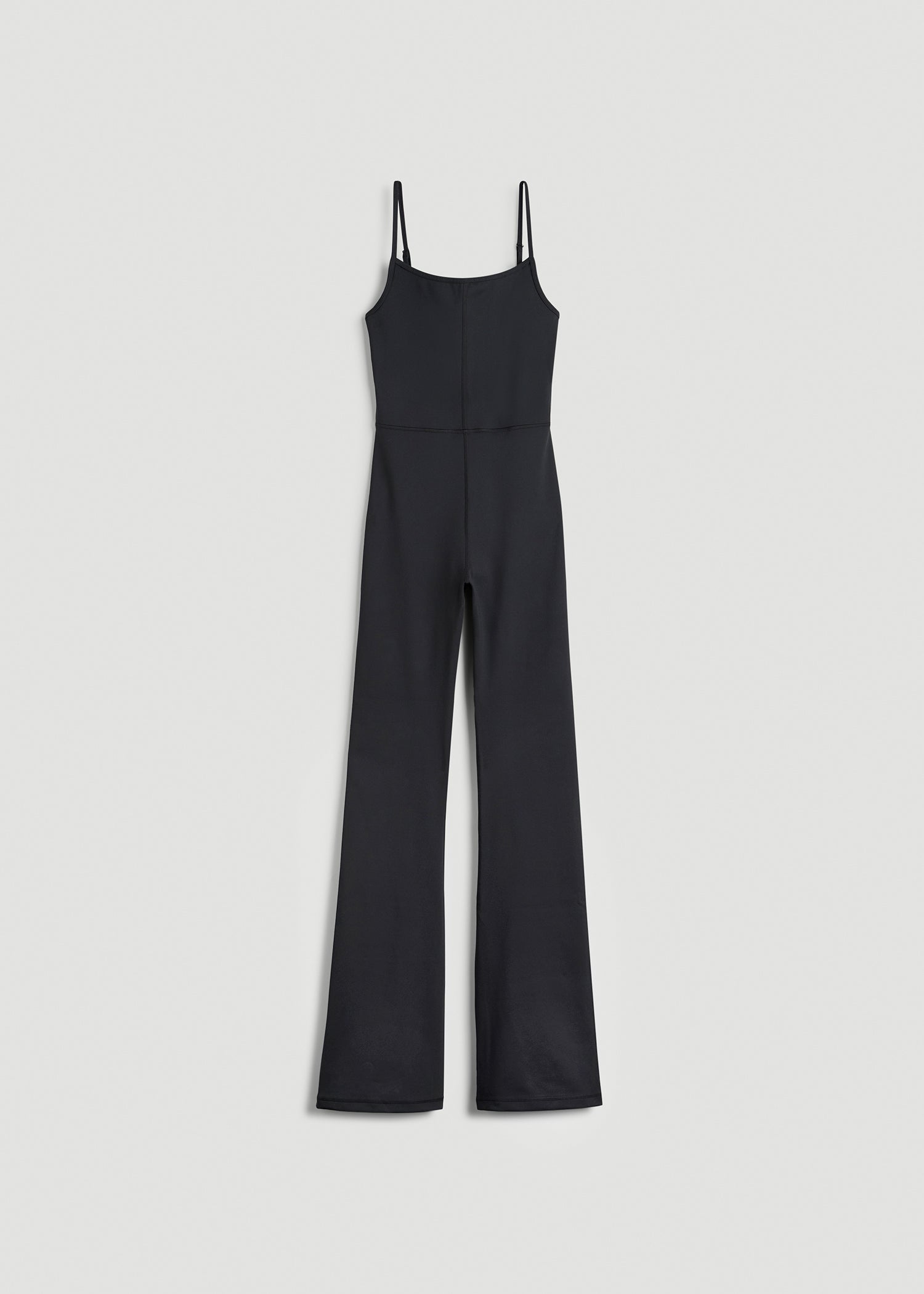 American Tall Women Spaghetti Strap Flare Jumpsuit for Tall Women in Black
