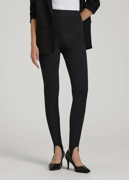 American Tall Women Soft Flex Ponte Stirrup Pants  for Tall Women in Black