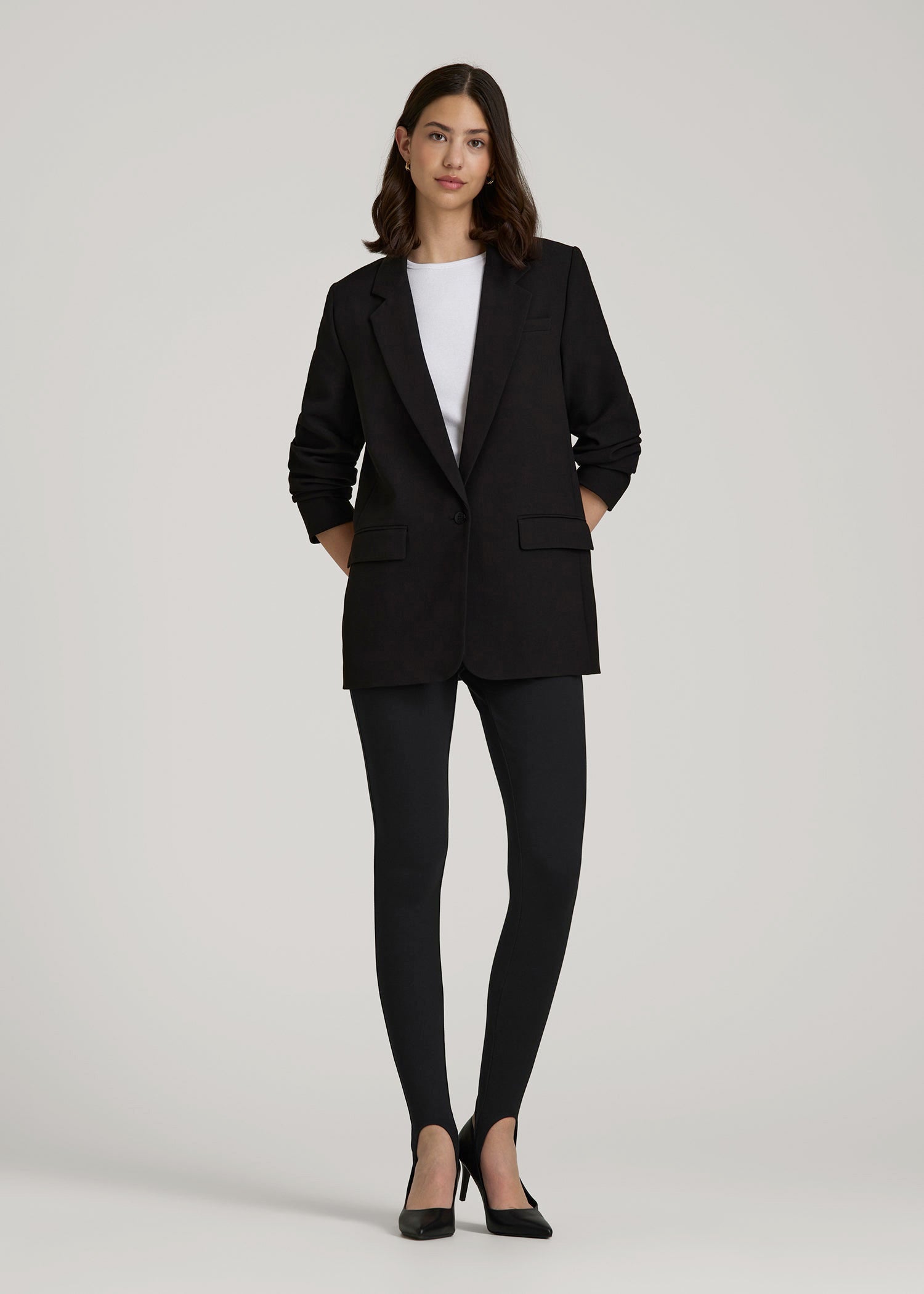 American Tall Women Soft Flex Ponte Stirrup Pants  for Tall Women in Black