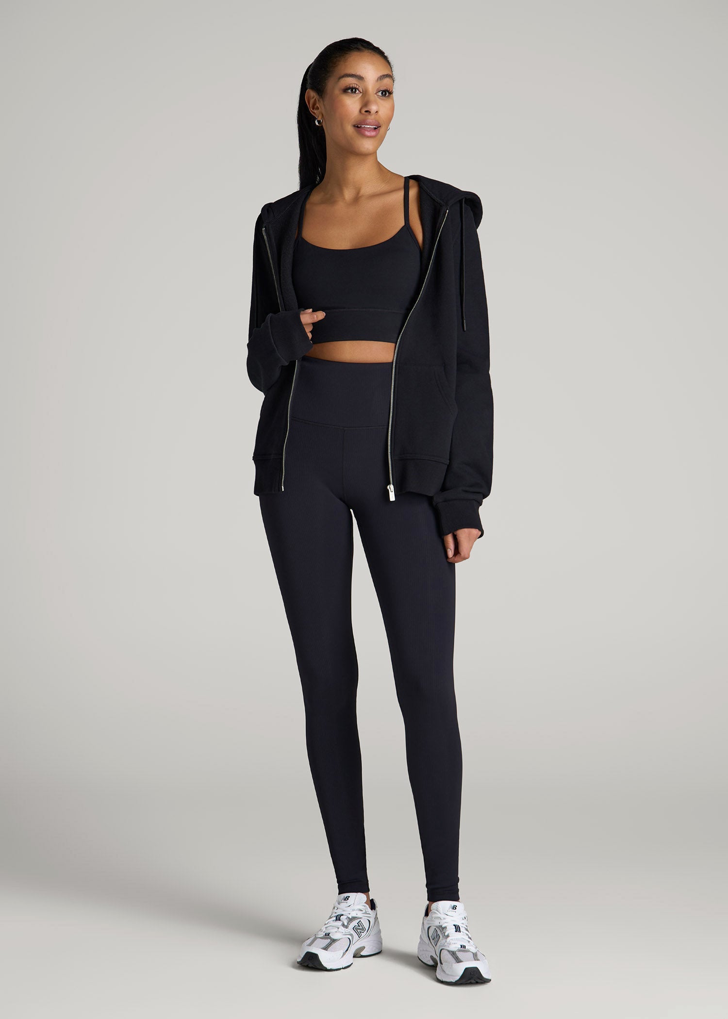 American Tall Women|Men Balance High-Rise Leggings for Tall Women in Ribbed Black