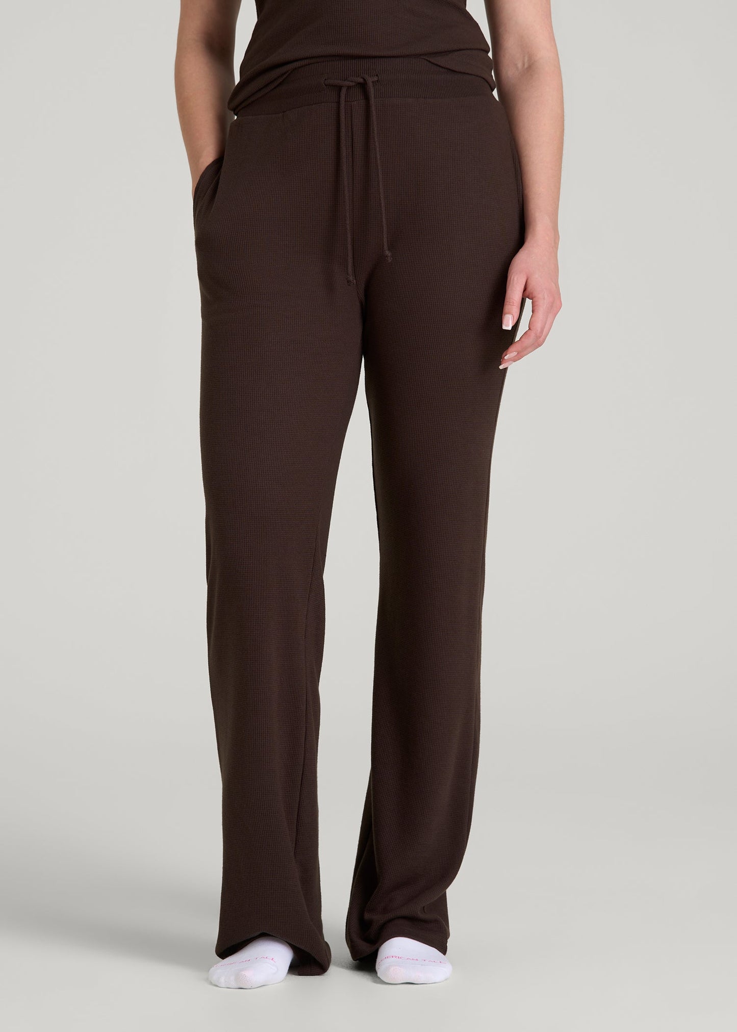 American Tall Women Open-Bottom Waffle Lounge Pants for Tall Women in Espresso