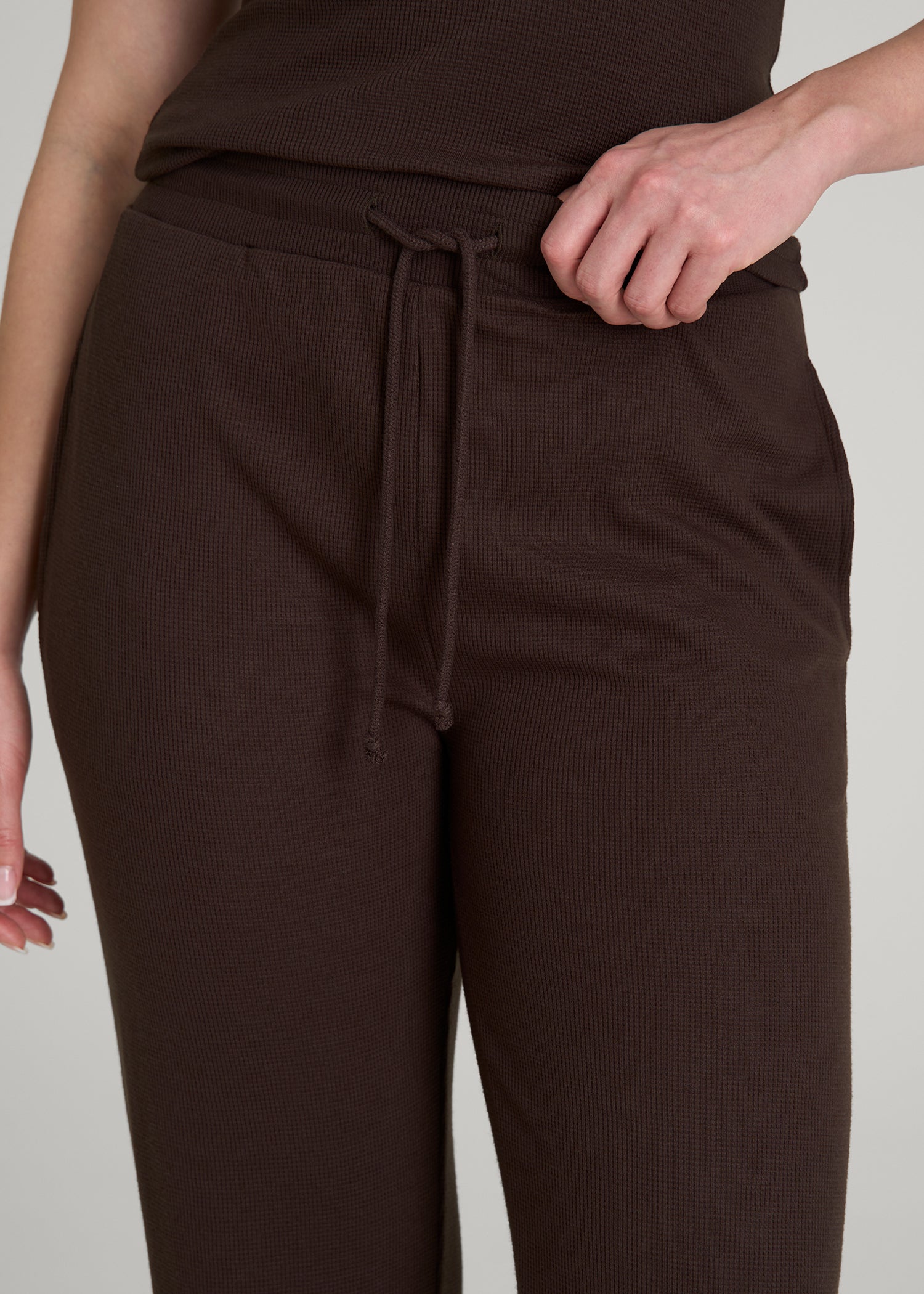 American Tall Women Open-Bottom Waffle Lounge Pants for Tall Women in Espresso