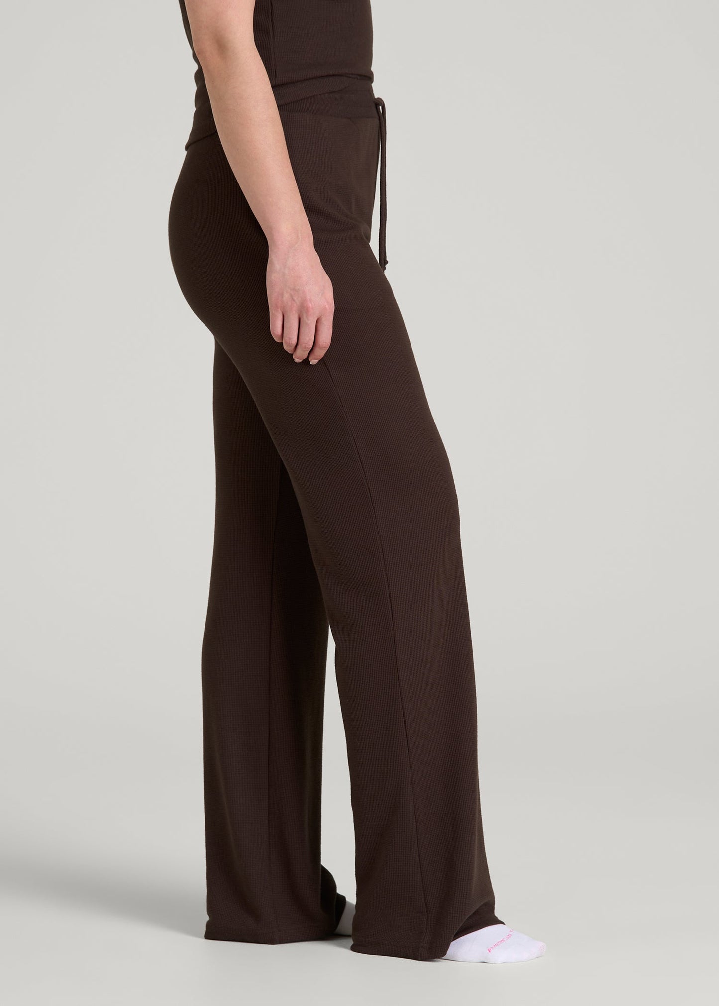 American Tall Women Open-Bottom Waffle Lounge Pants for Tall Women in Espresso