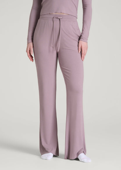 American Tall Women Ribbed Flare Pants for Tall Women in Smoked Mauve