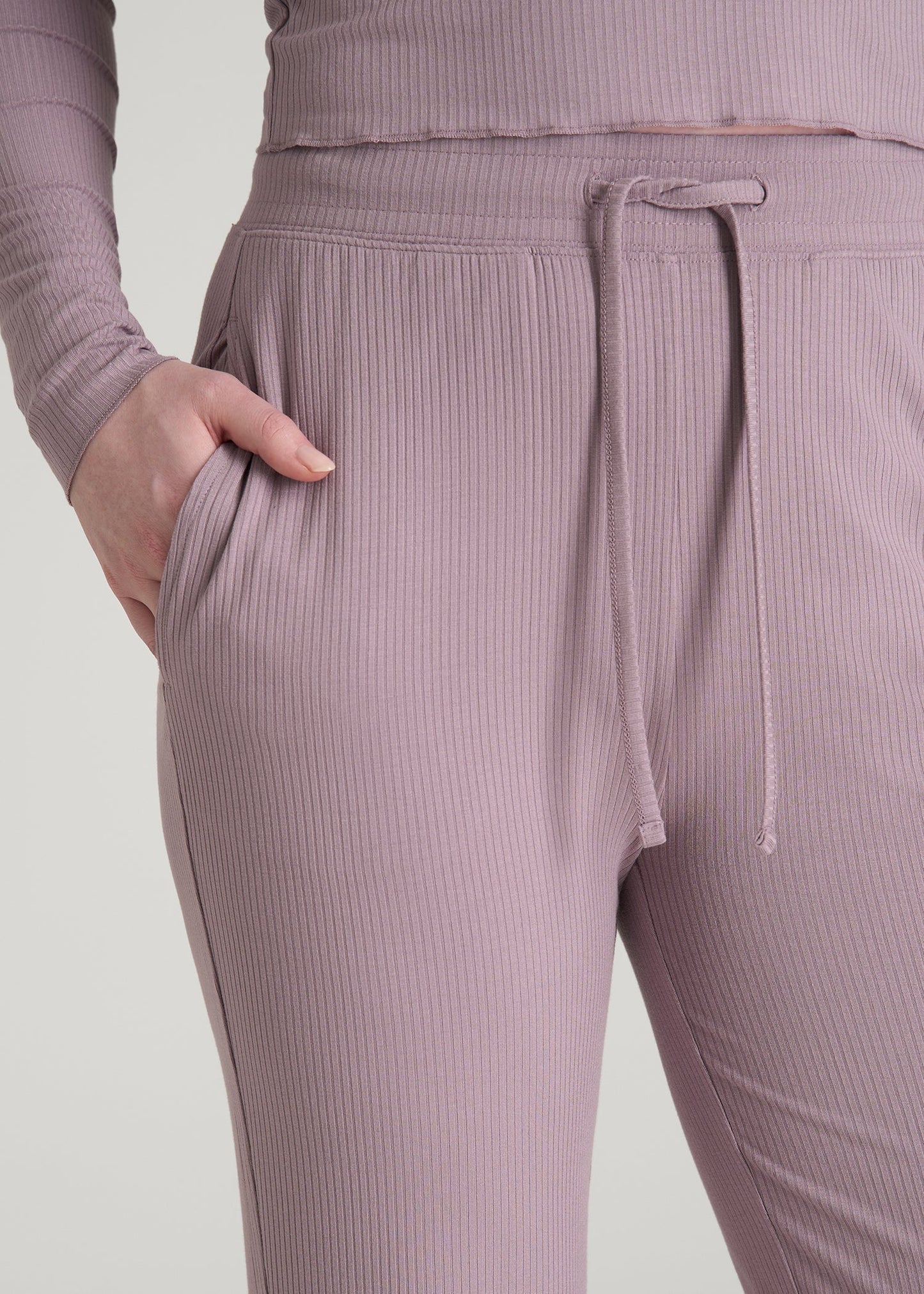 American Tall Women Ribbed Flare Pants for Tall Women in Smoked Mauve