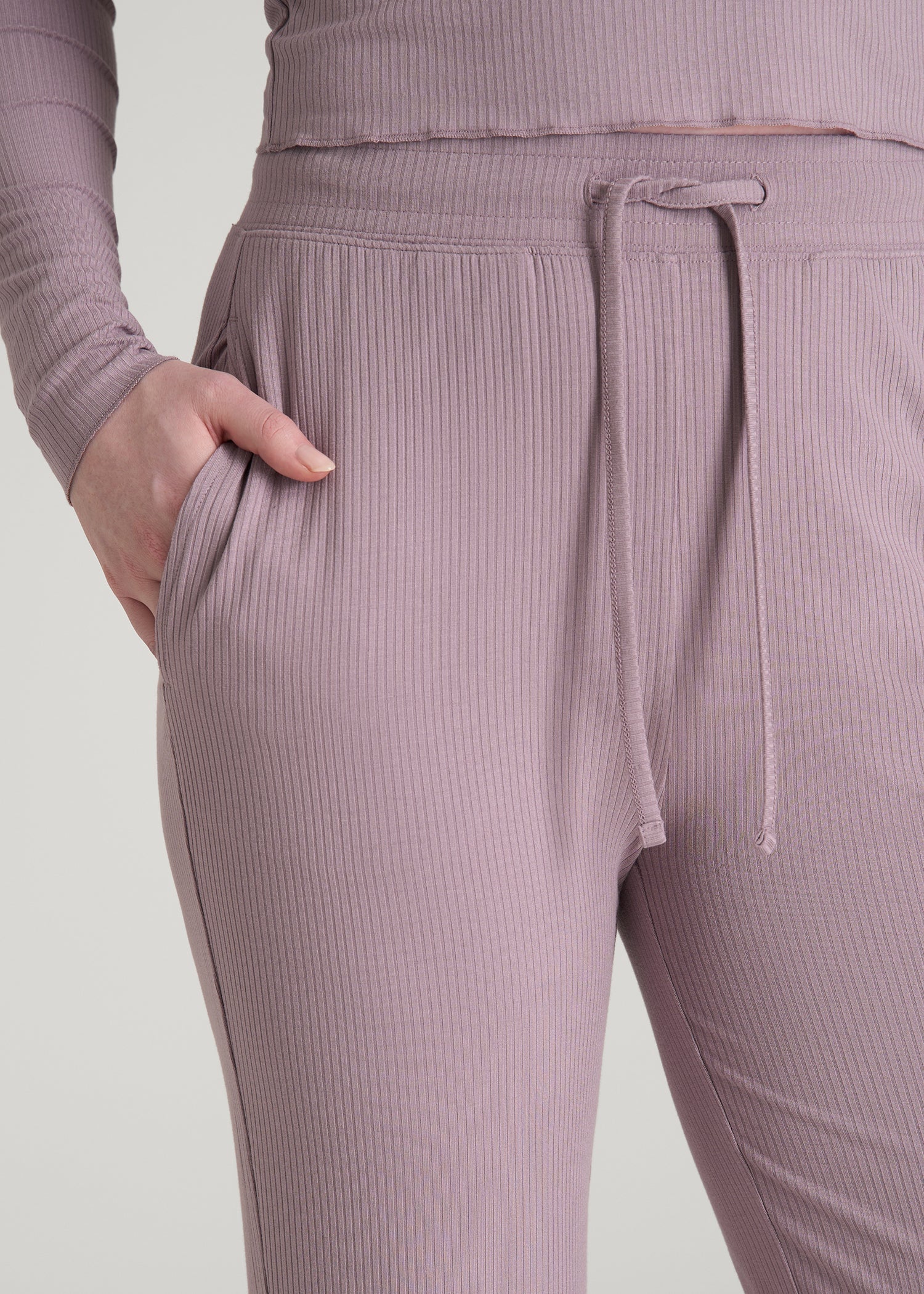 American Tall Women Ribbed Flare Pants for Tall Women in Smoked Mauve
