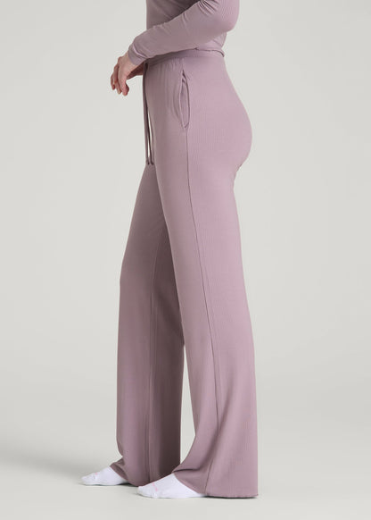 American Tall Women Ribbed Flare Pants for Tall Women in Smoked Mauve