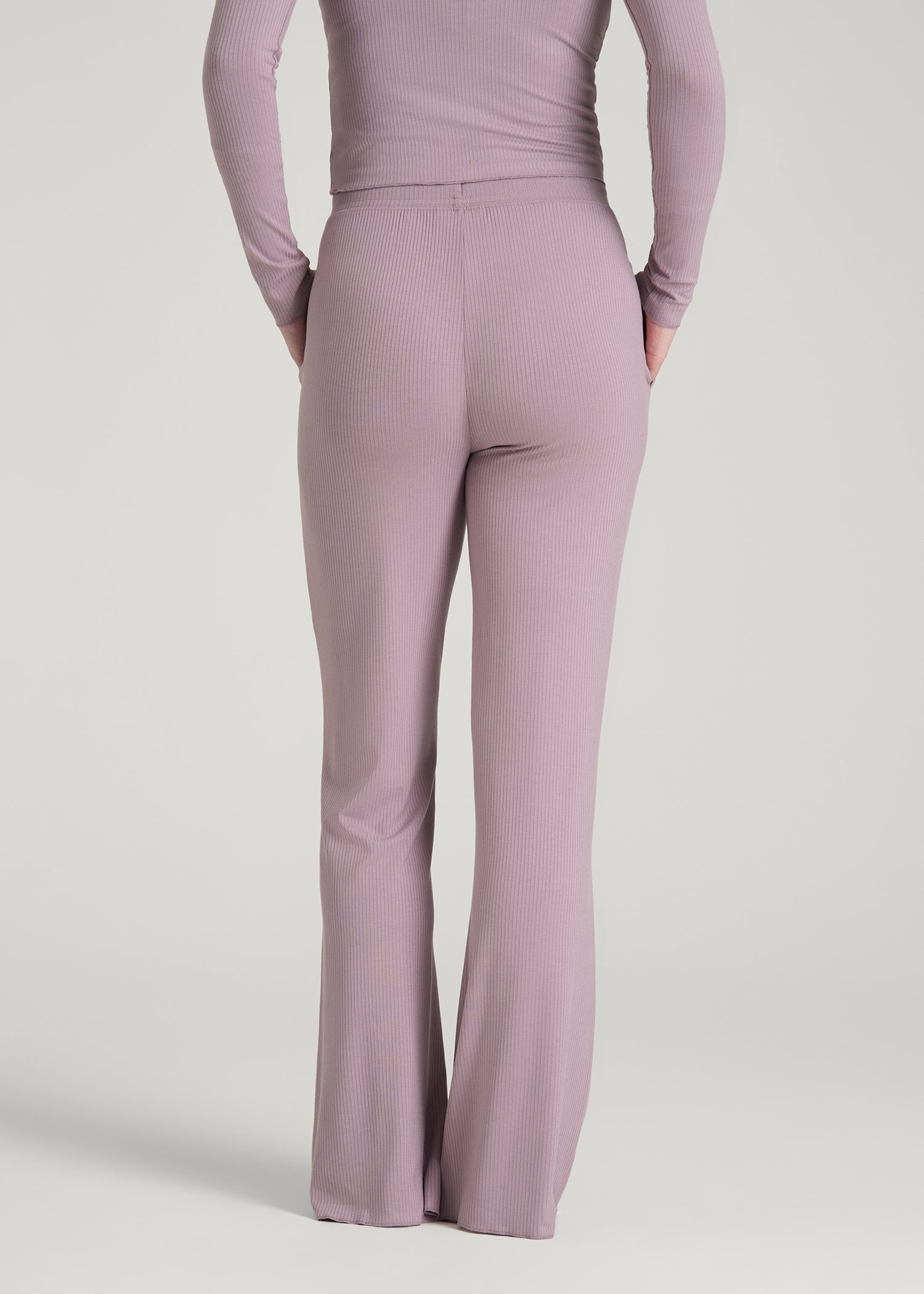 American Tall Women Ribbed Flare Pants for Tall Women in Smoked Mauve