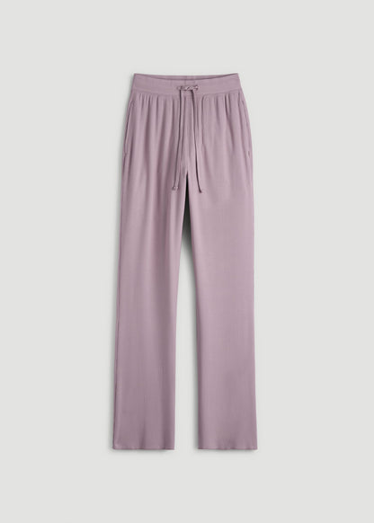 American Tall Women Ribbed Flare Pants for Tall Women in Smoked Mauve