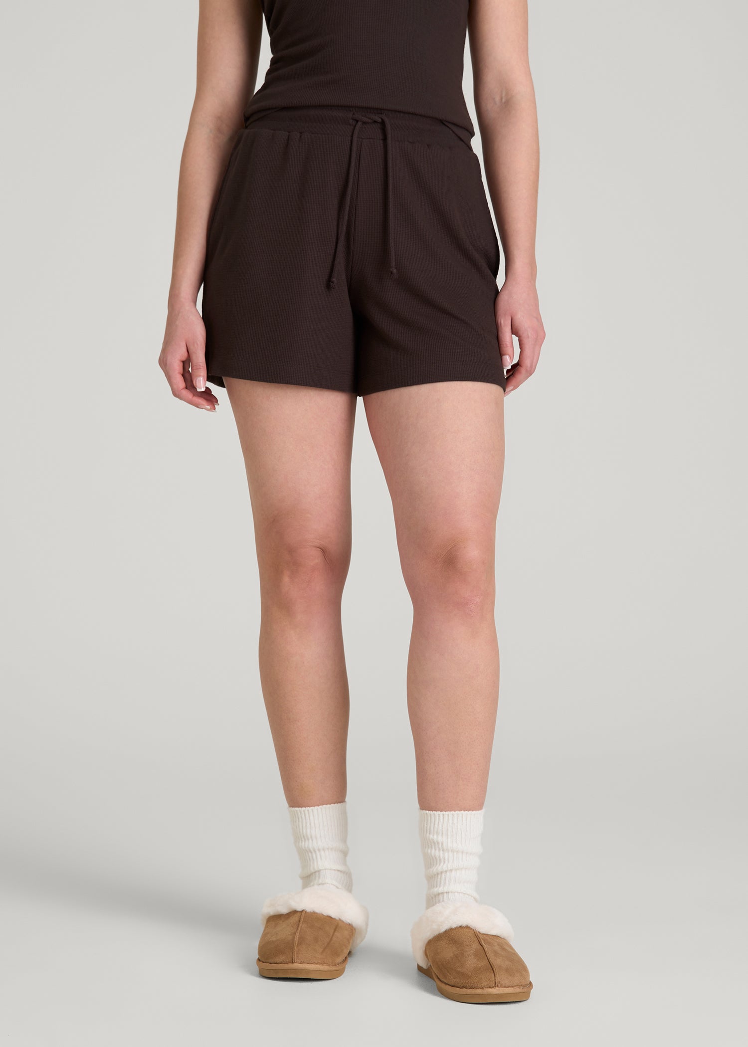 American Tall Women Waffle Sleep Shorts for Tall Women in Espresso
