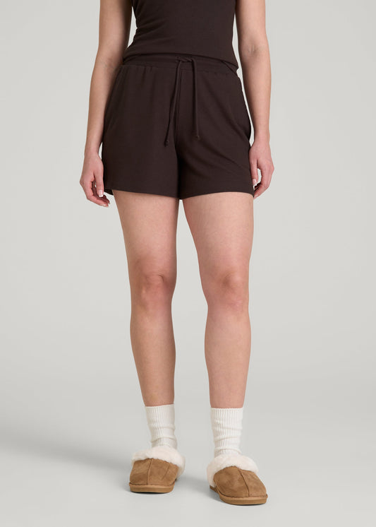 American Tall Women Waffle Sleep Shorts for Tall Women in Espresso