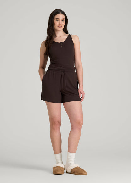 American Tall Women Waffle Sleep Shorts for Tall Women in Espresso