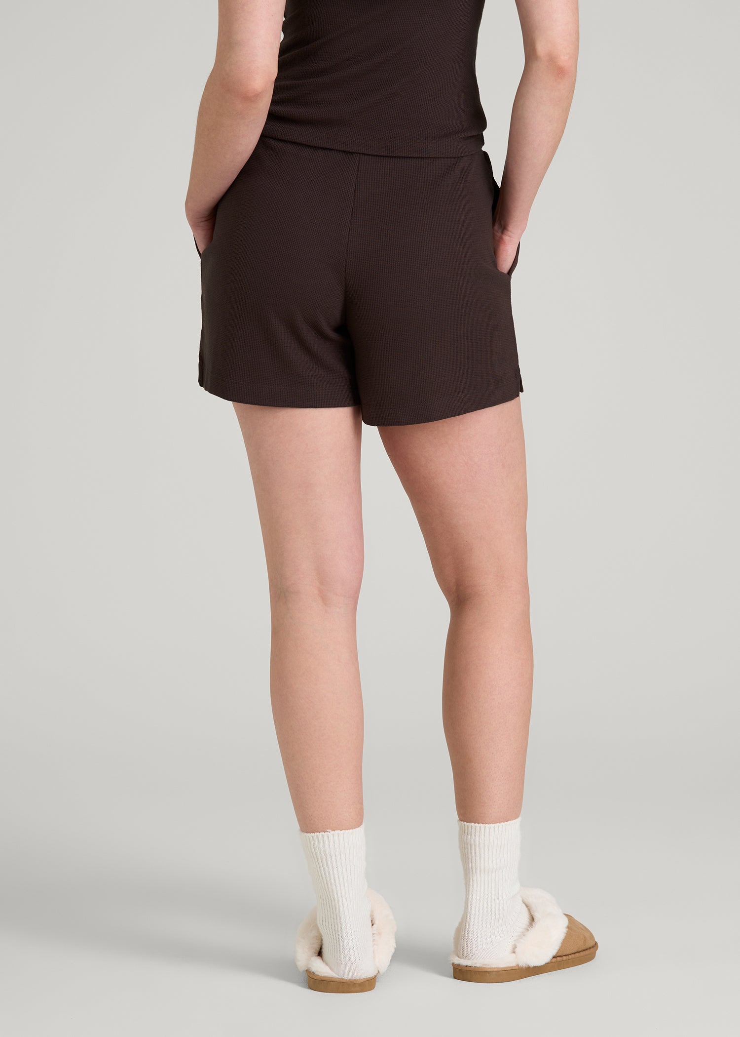 American Tall Women Waffle Sleep Shorts for Tall Women in Espresso