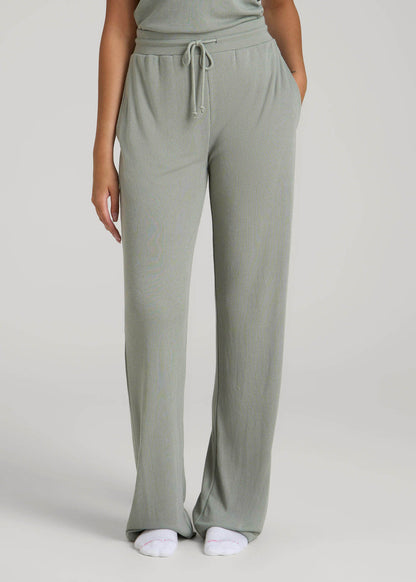 American Tall Women Open-Bottom Waffle Lounge Pants for Tall Women in Seagrass