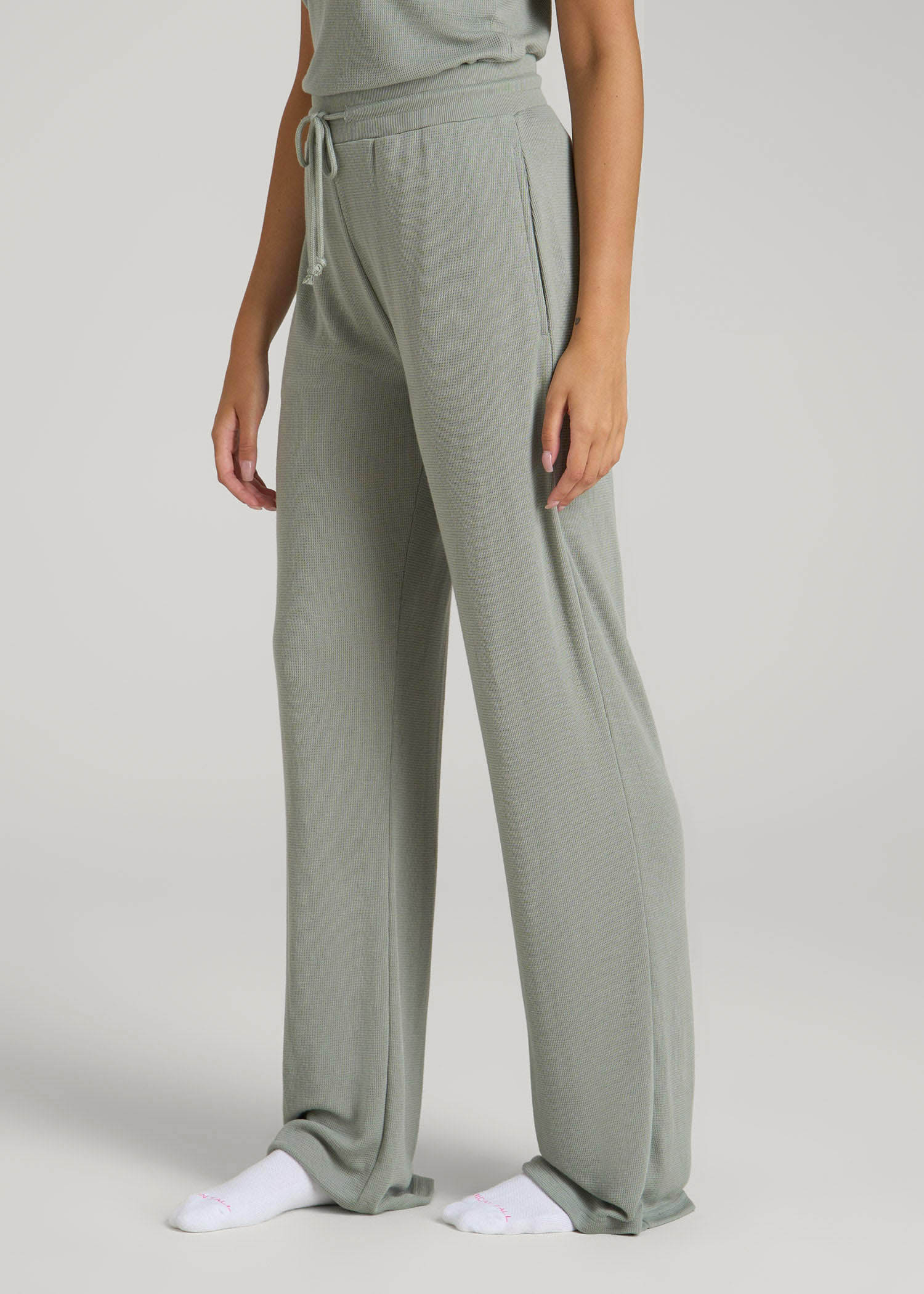 American Tall Women Open-Bottom Waffle Lounge Pants for Tall Women in Seagrass