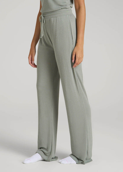 American Tall Women Open-Bottom Waffle Lounge Pants for Tall Women in Seagrass