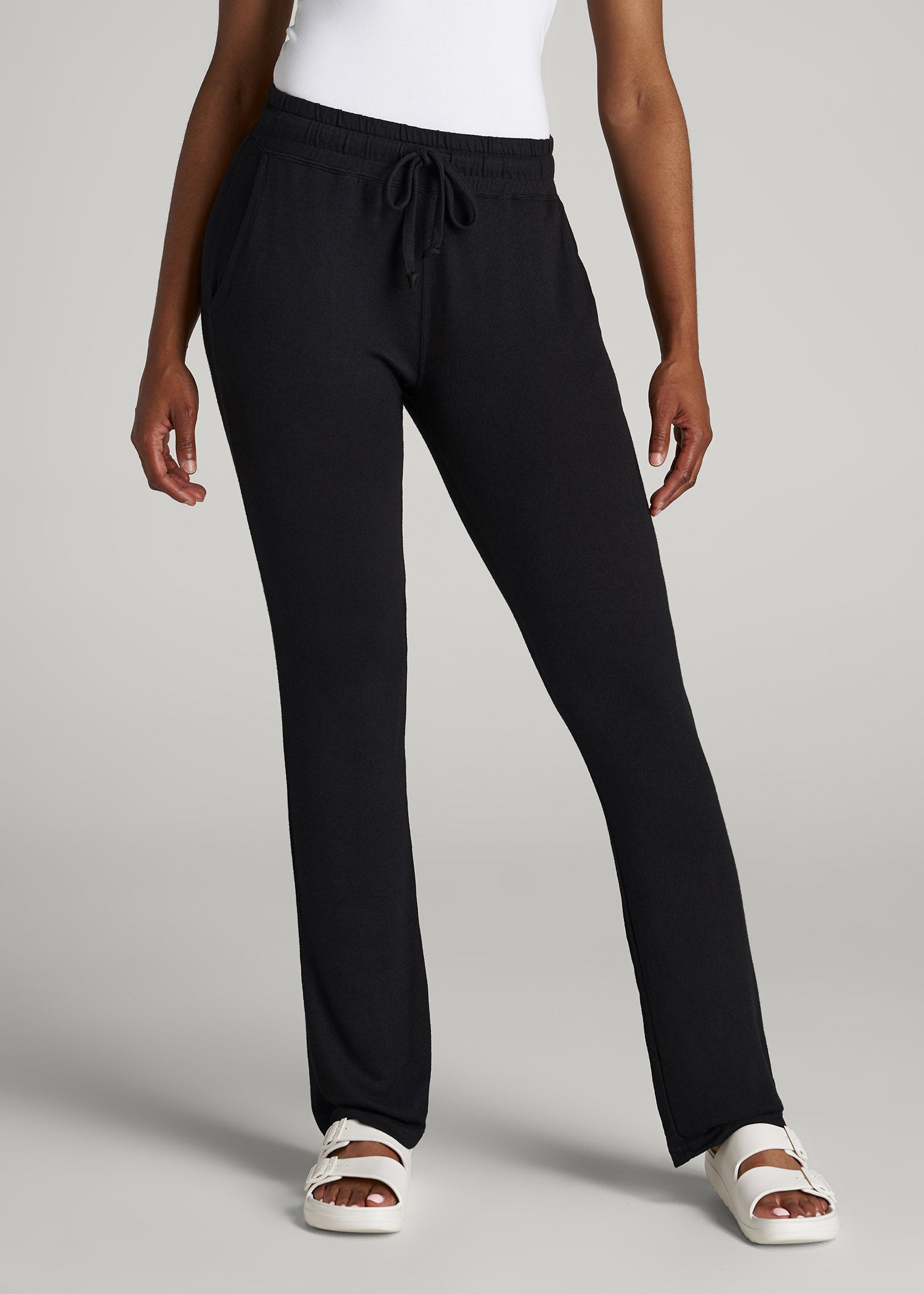 American Tall Women Open-Bottom Cozy PJ Lounge Pants for Tall Women in Black