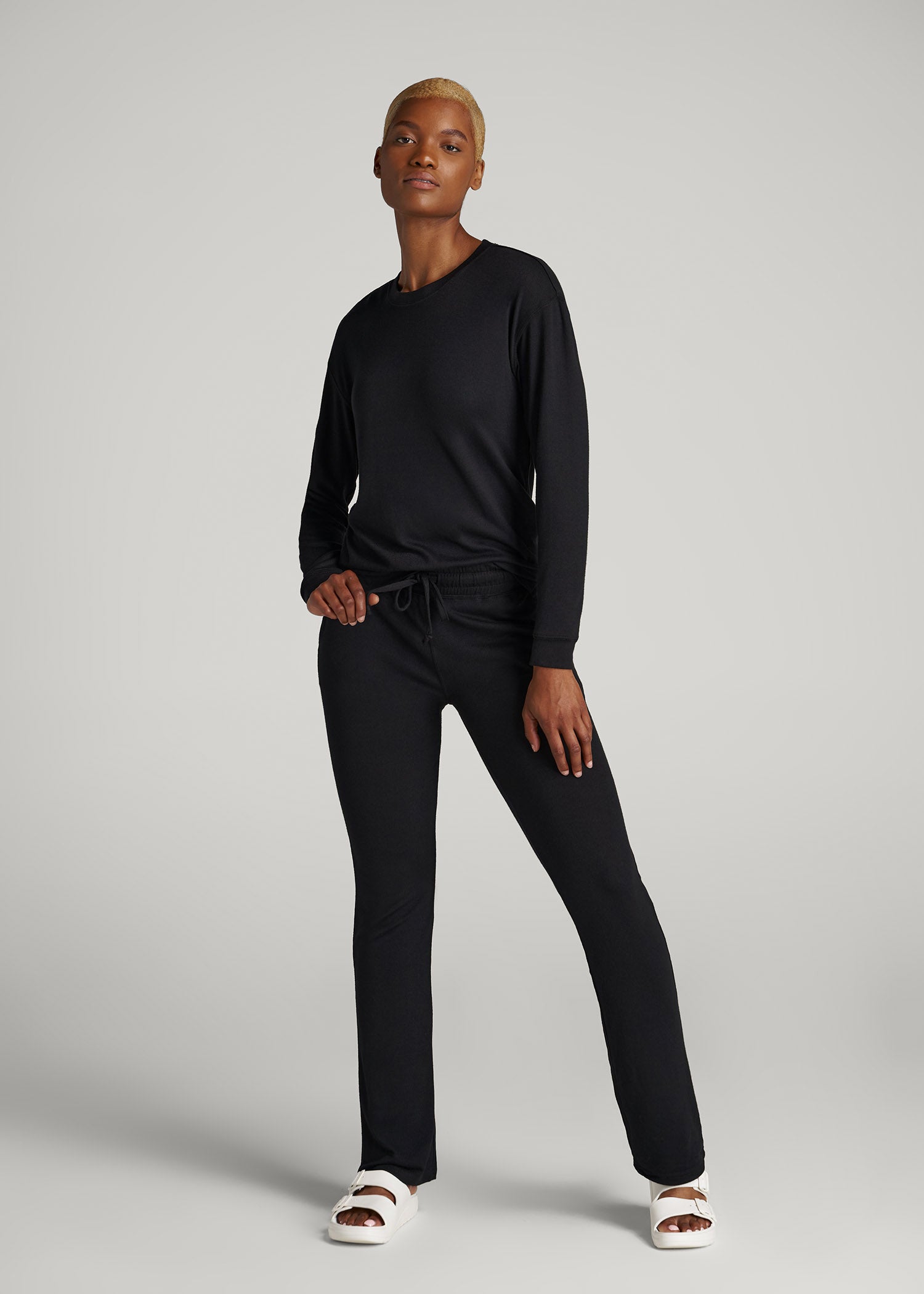 American Tall Women Open-Bottom Cozy PJ Lounge Pants for Tall Women in Black