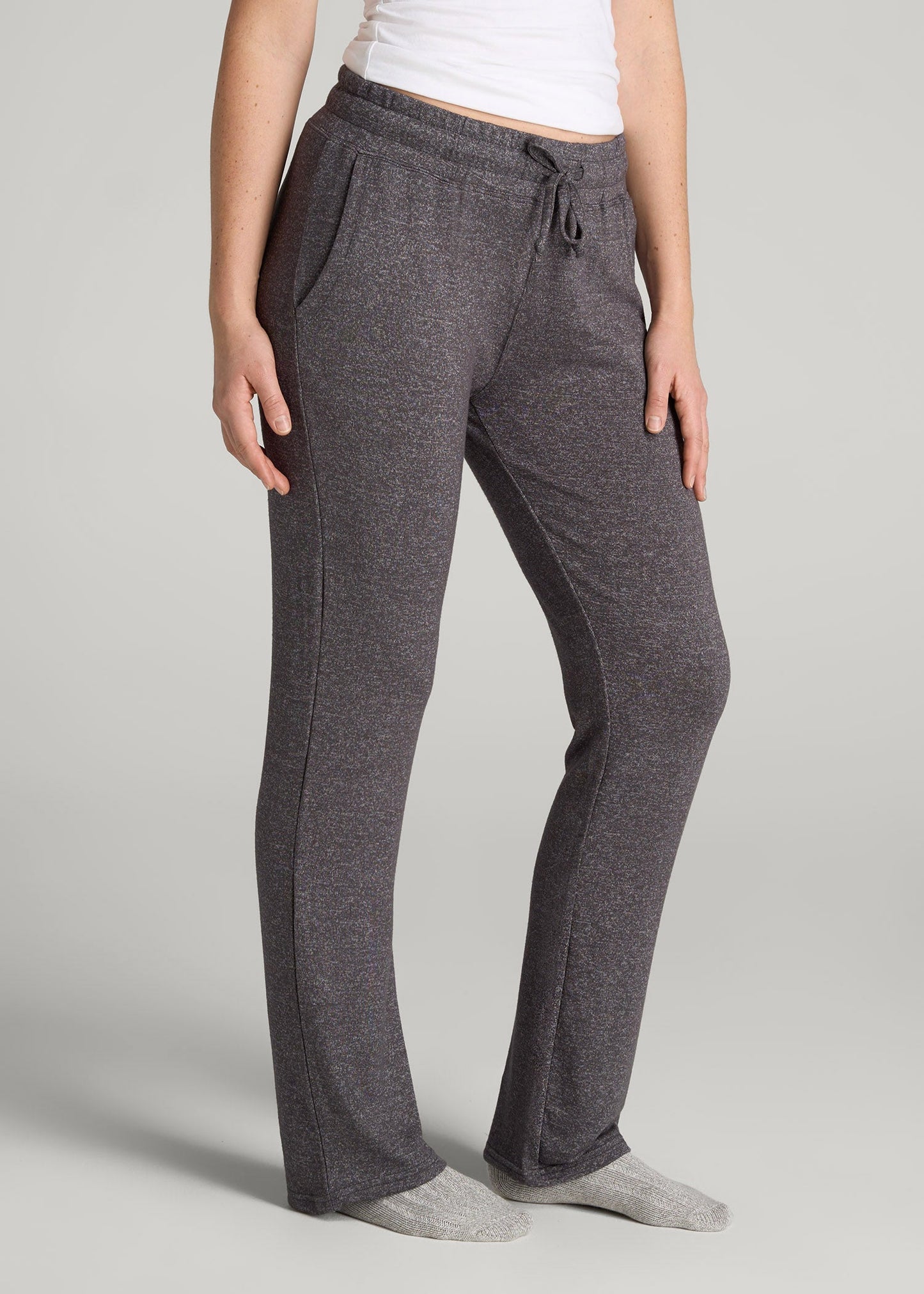 American Tall Women Open-Bottom Cozy PJ Lounge Pants for Tall Women in Charcoal Mix