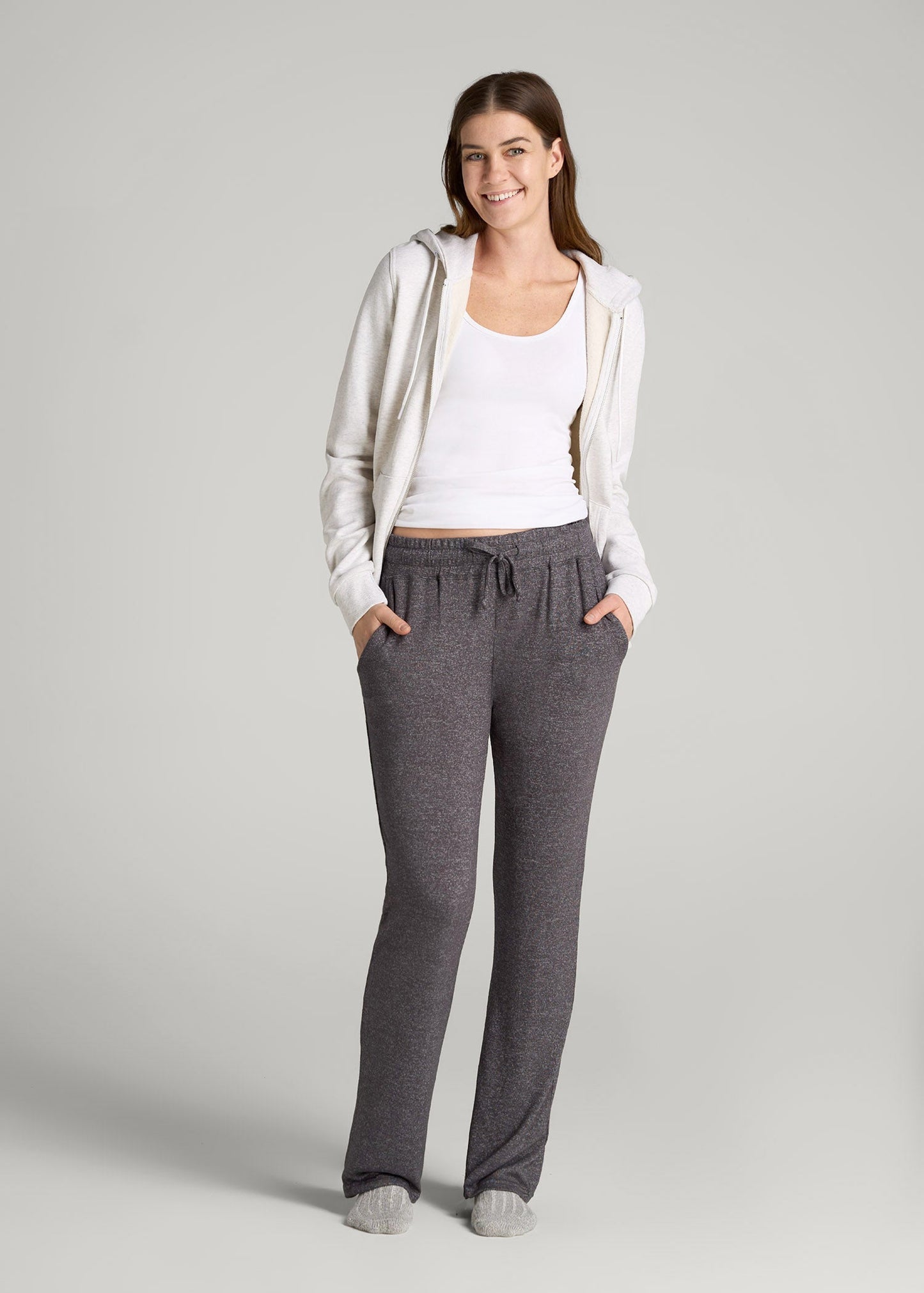 American Tall Women Open-Bottom Cozy PJ Lounge Pants for Tall Women in Charcoal Mix