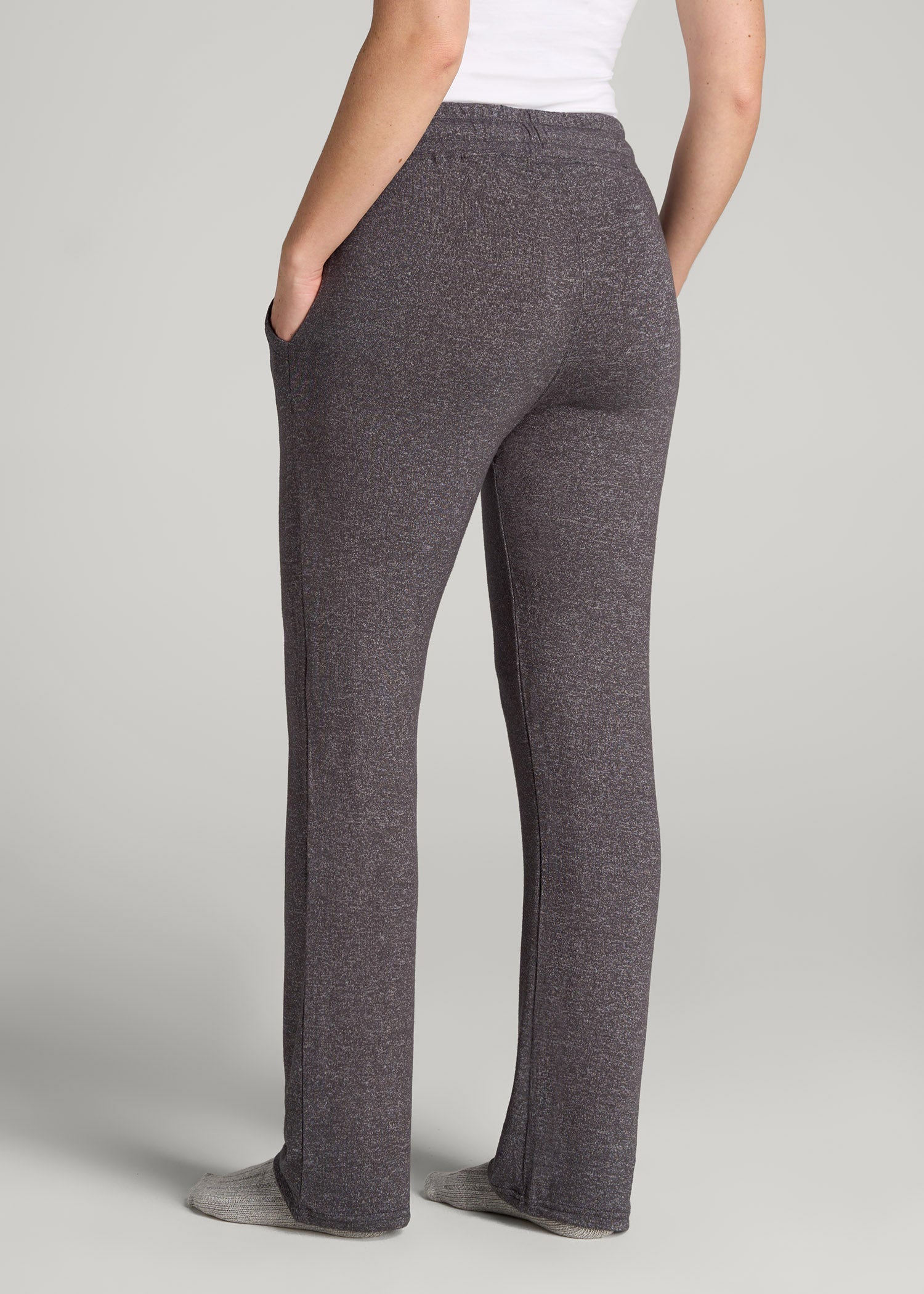 American Tall Women Open-Bottom Cozy PJ Lounge Pants for Tall Women in Charcoal Mix