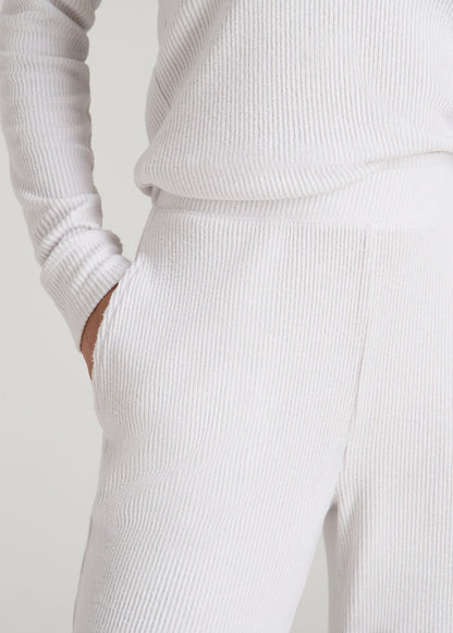 American Tall Women Ribbed Flare Lounge Pants for Tall Women in Cloud White
