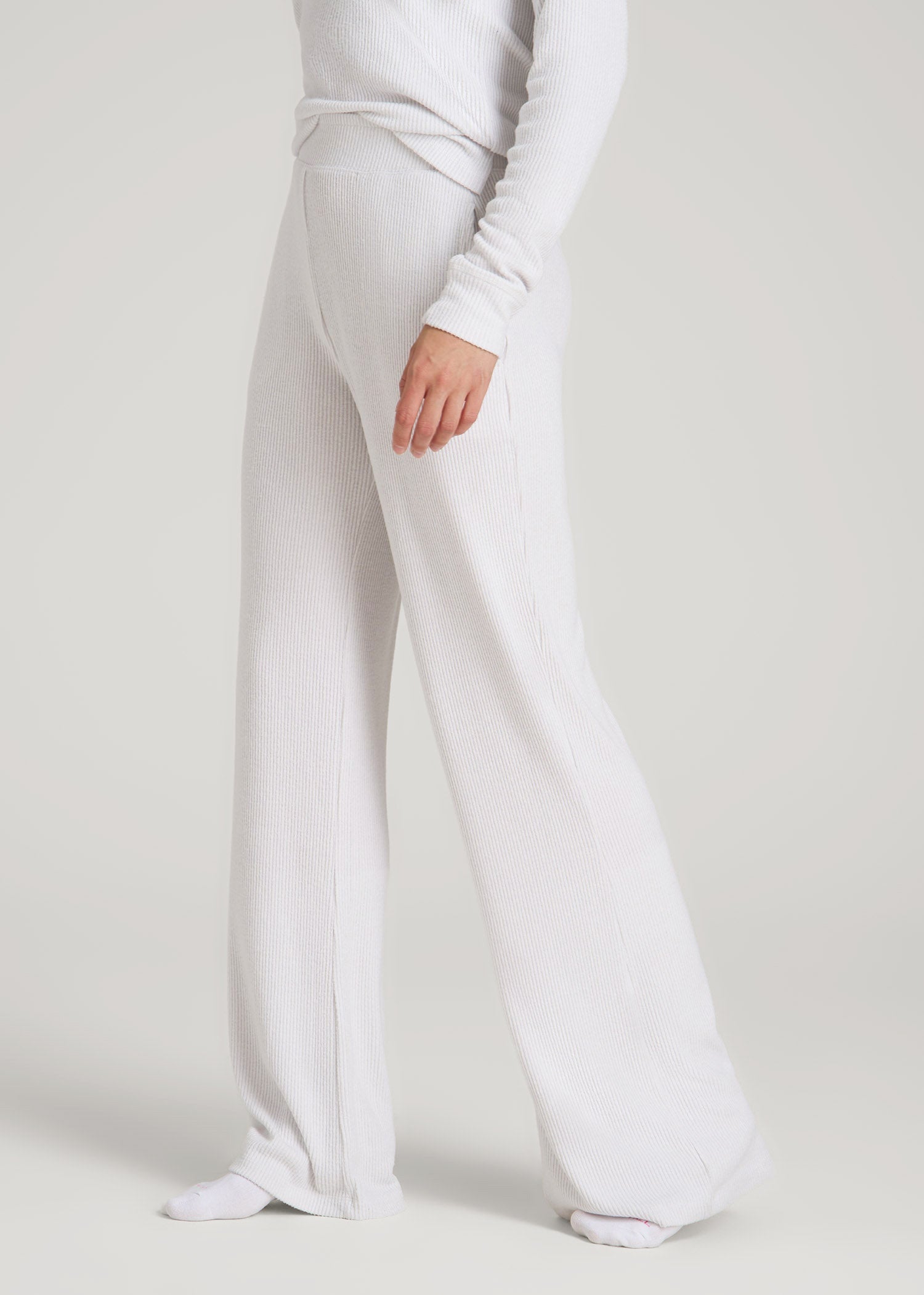 American Tall Women Ribbed Flare Lounge Pants for Tall Women in Cloud White