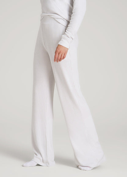 American Tall Women Ribbed Flare Lounge Pants for Tall Women in Cloud White