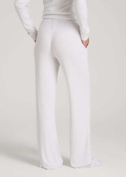 American Tall Women Ribbed Flare Lounge Pants for Tall Women in Cloud White